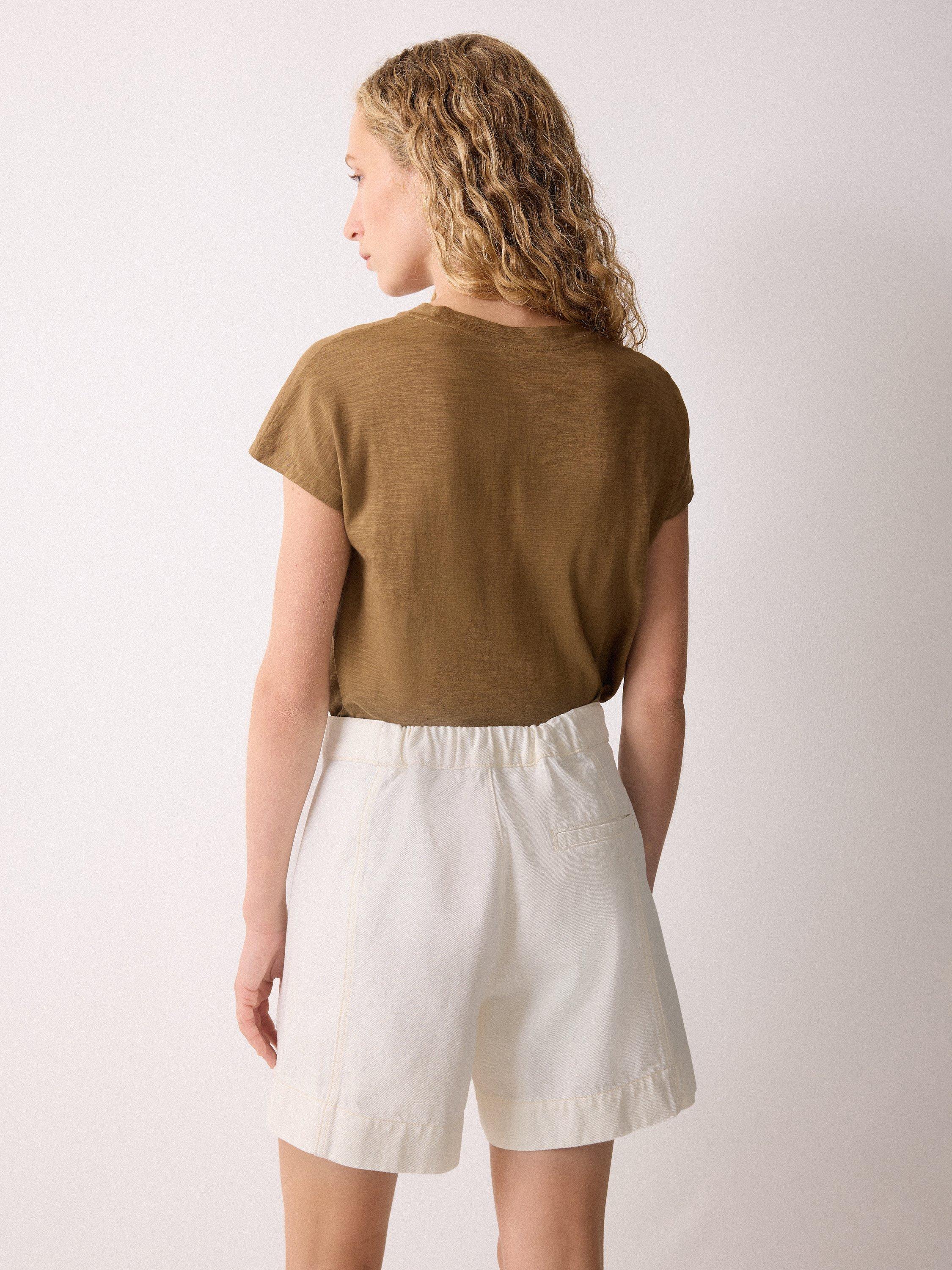 Product image 2 of 6, which shows Jigsaw Finton Seam Detail Denim Shorts, Ecru, 8