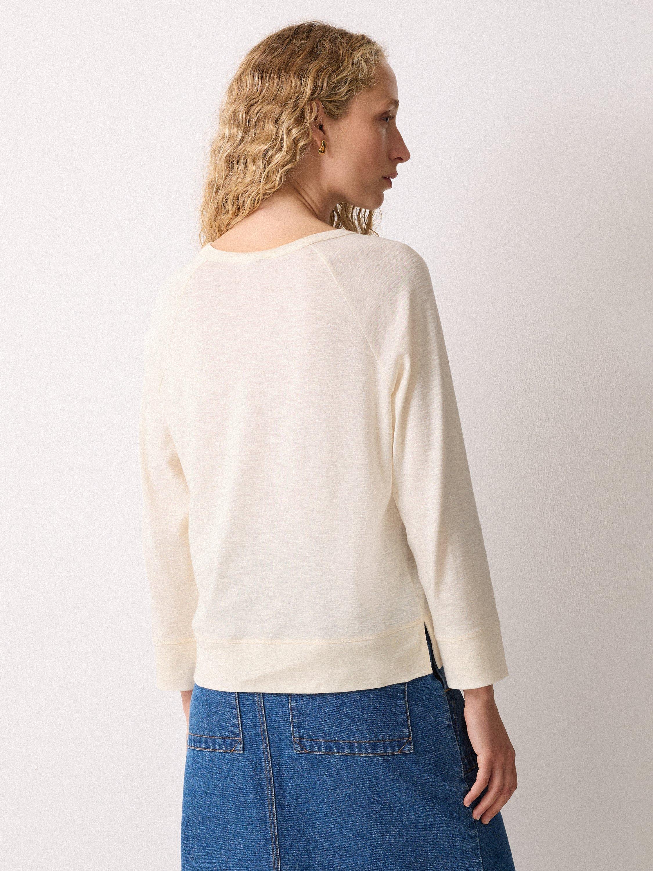 Product image 2 of 5, which shows Jigsaw Luxe Raglan Sleeve Jersey Top, Cream, XS