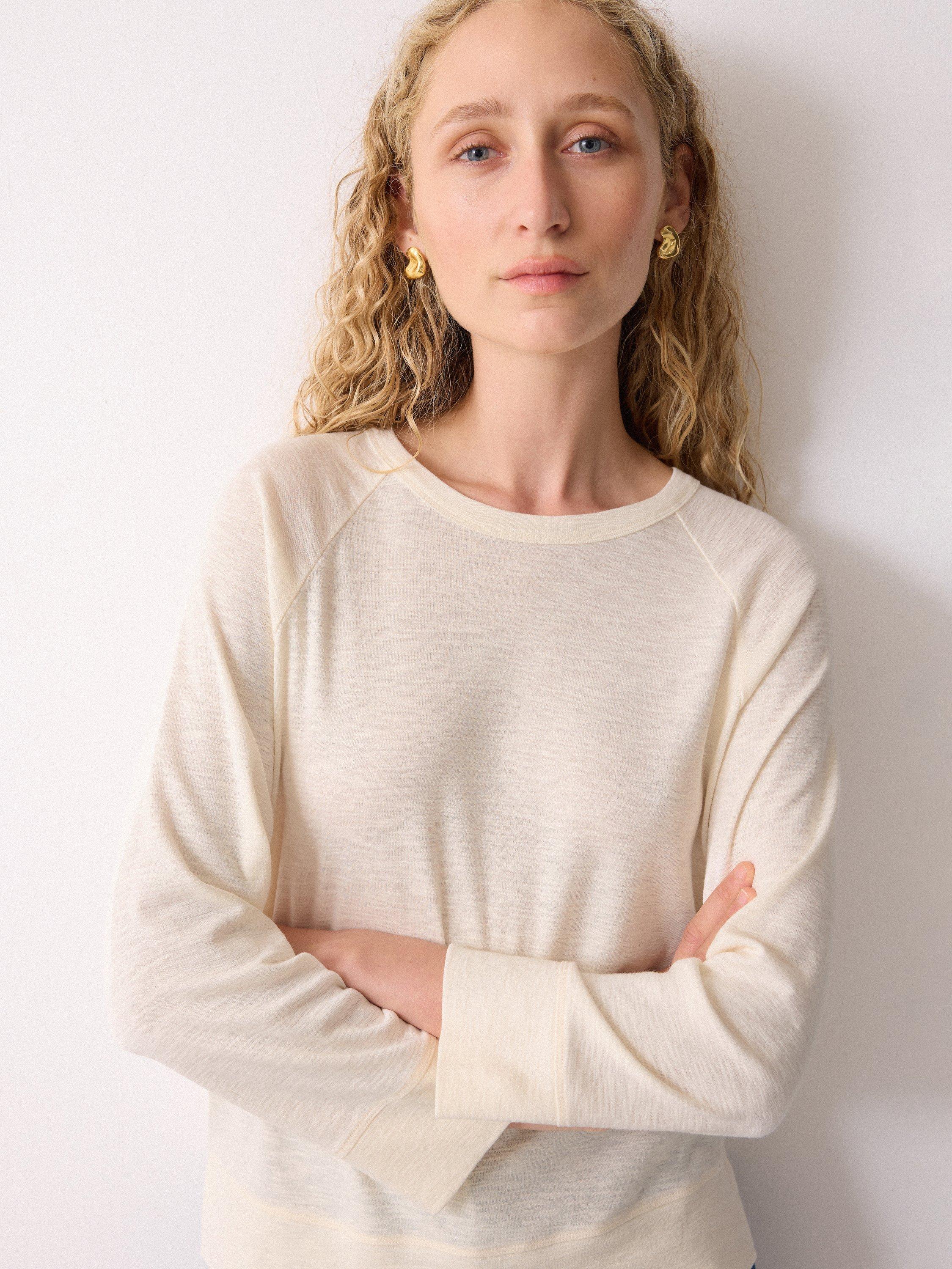 Product image 3 of 5, which shows Jigsaw Luxe Raglan Sleeve Jersey Top, Cream, XS