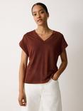 Jigsaw V-Neck Pure Linen T-Shirt, Brown