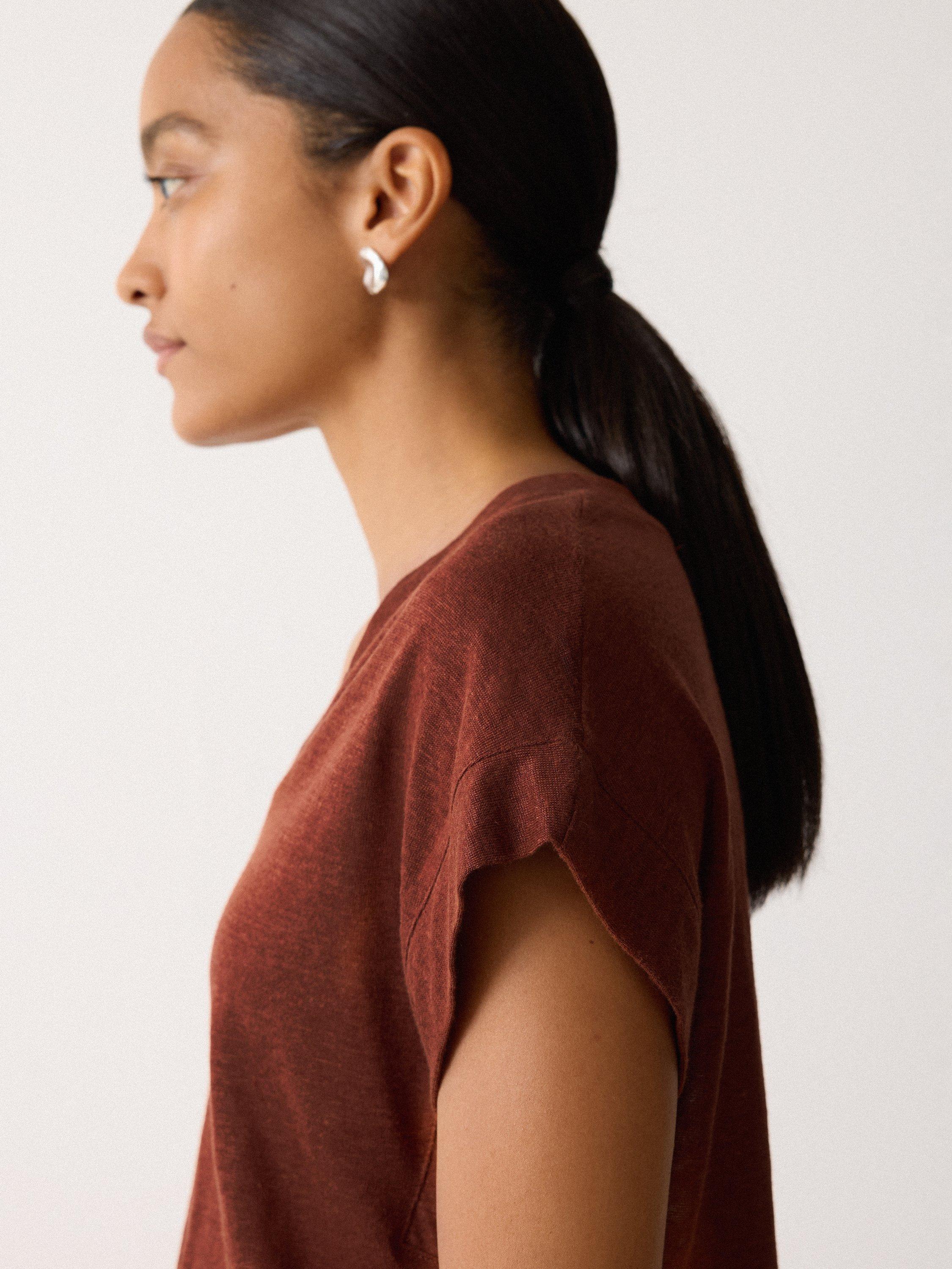 Product image 3 of 5, which shows Jigsaw V-Neck Pure Linen T-Shirt, Brown, XS