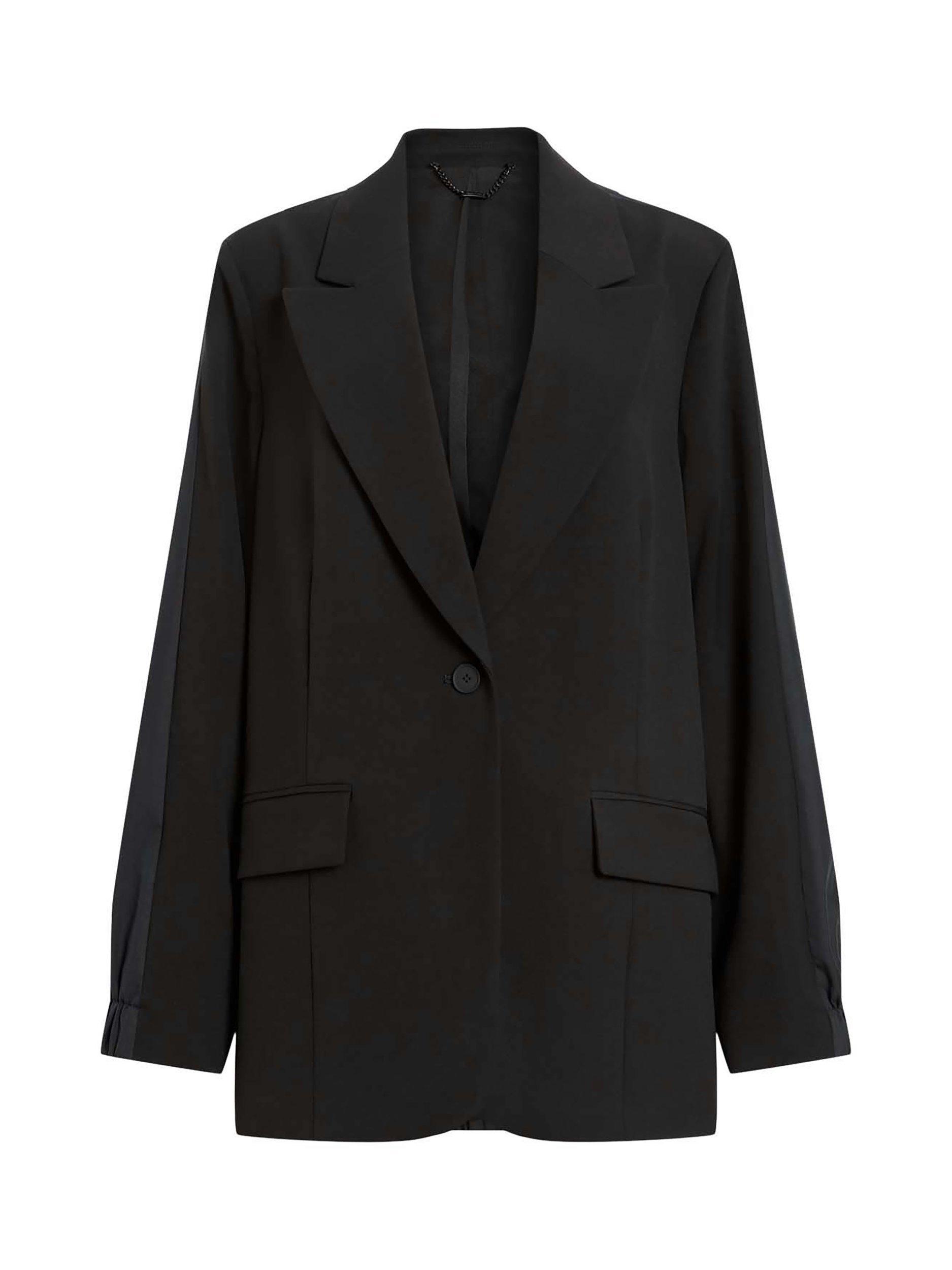 Product image 4 of 9, which shows AllSaints Alassett Longline Blazer, Black, 8