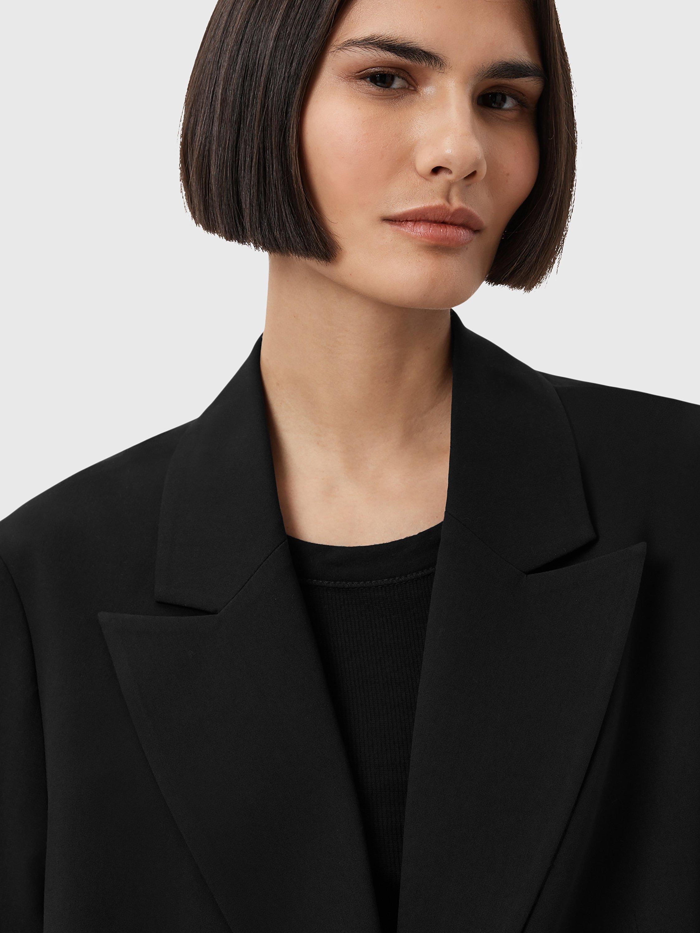 Product image 7 of 9, which shows AllSaints Alassett Longline Blazer, Black, 8