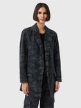 AllSaints Aleida Camouflage Longline Denim Blazer, Ink Blue
