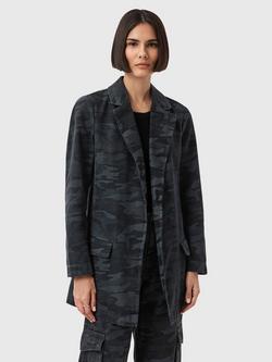 AllSaints Aleida Camouflage Longline Denim Blazer, Ink Blue, Ink Blue