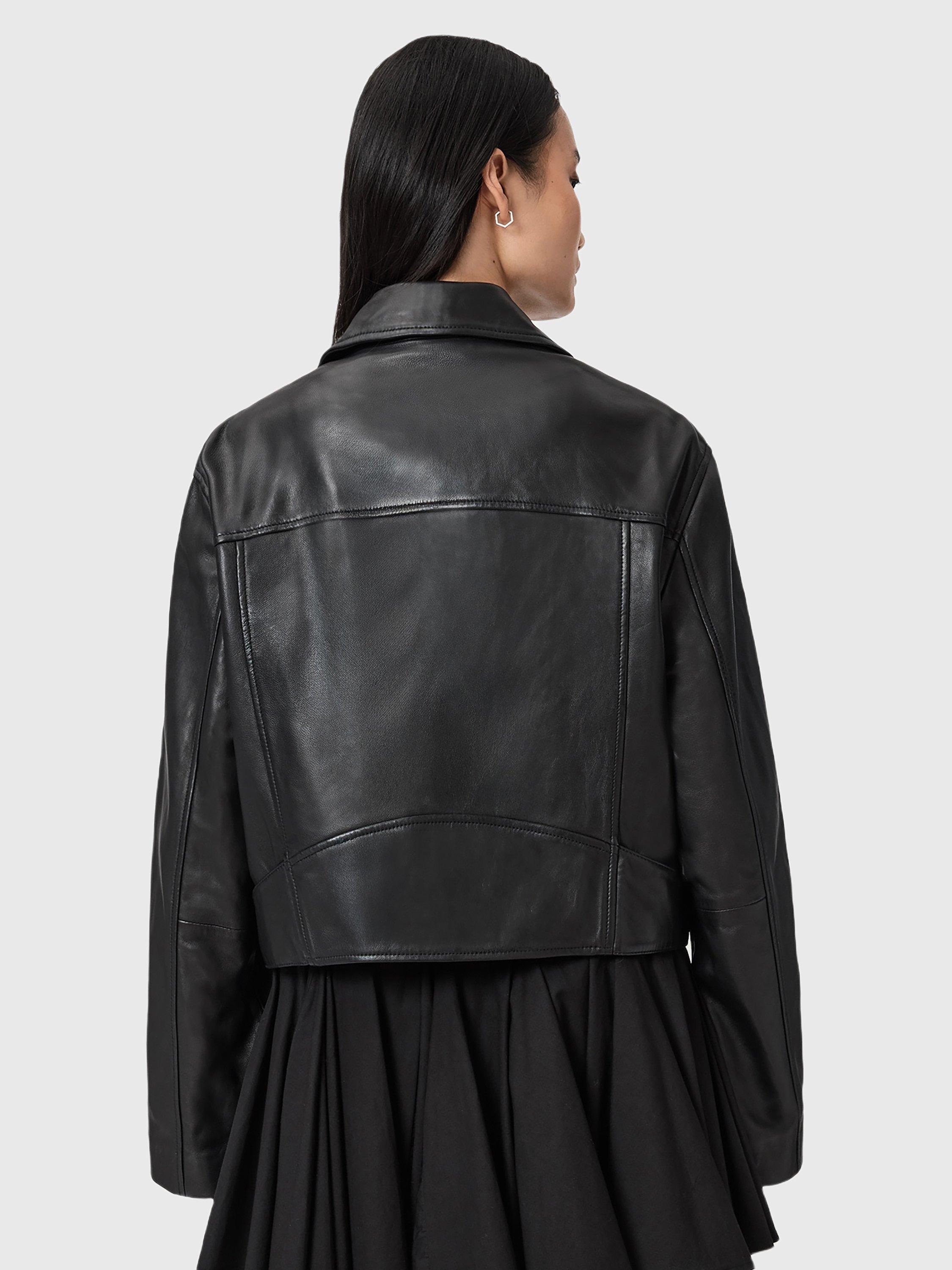 Product image 2 of 6, which shows AllSaints Masone Zip Sleeve Leather Biker Jacket, Black, XS