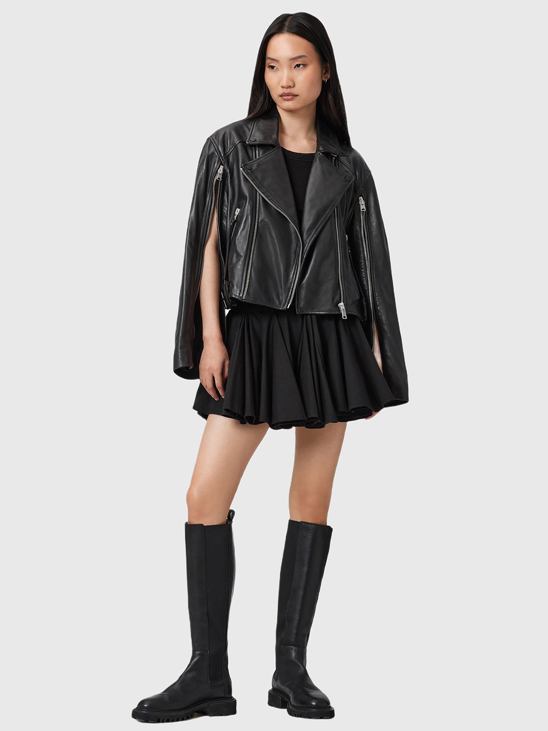 Product image 3 of 6, which shows AllSaints Masone Zip Sleeve Leather Biker Jacket, Black, XS