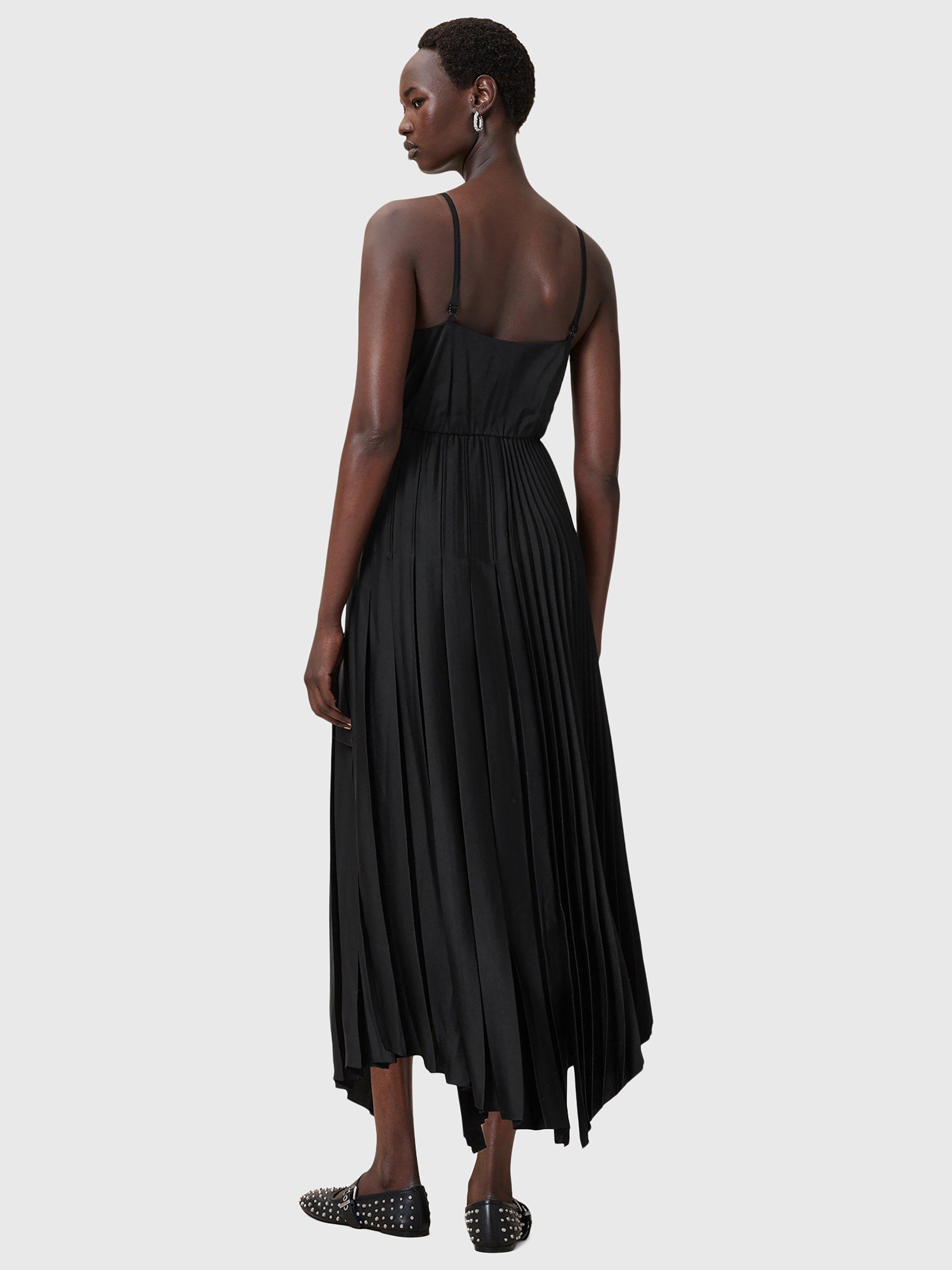 AllSaints Jax 2-in-1 T-Shirt Pleated Midi Dress, Black, XS