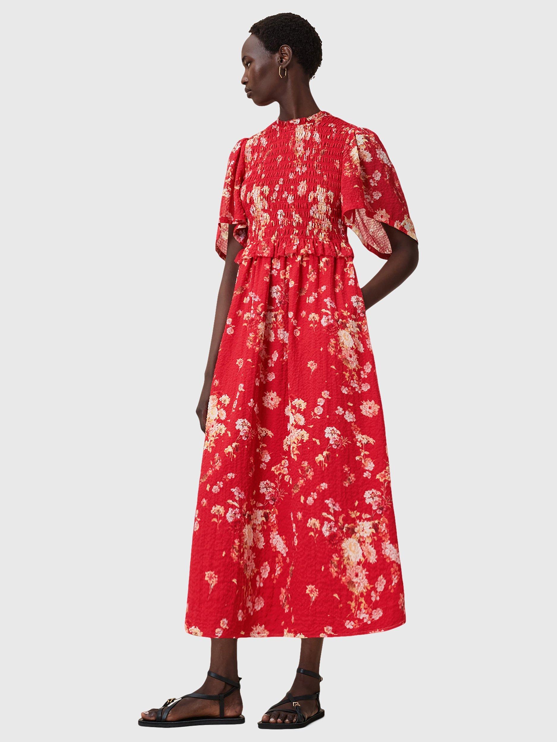 Product image 1 of 1, which shows AllSaints Mya Floral Midi Dress, Armada Red, 10