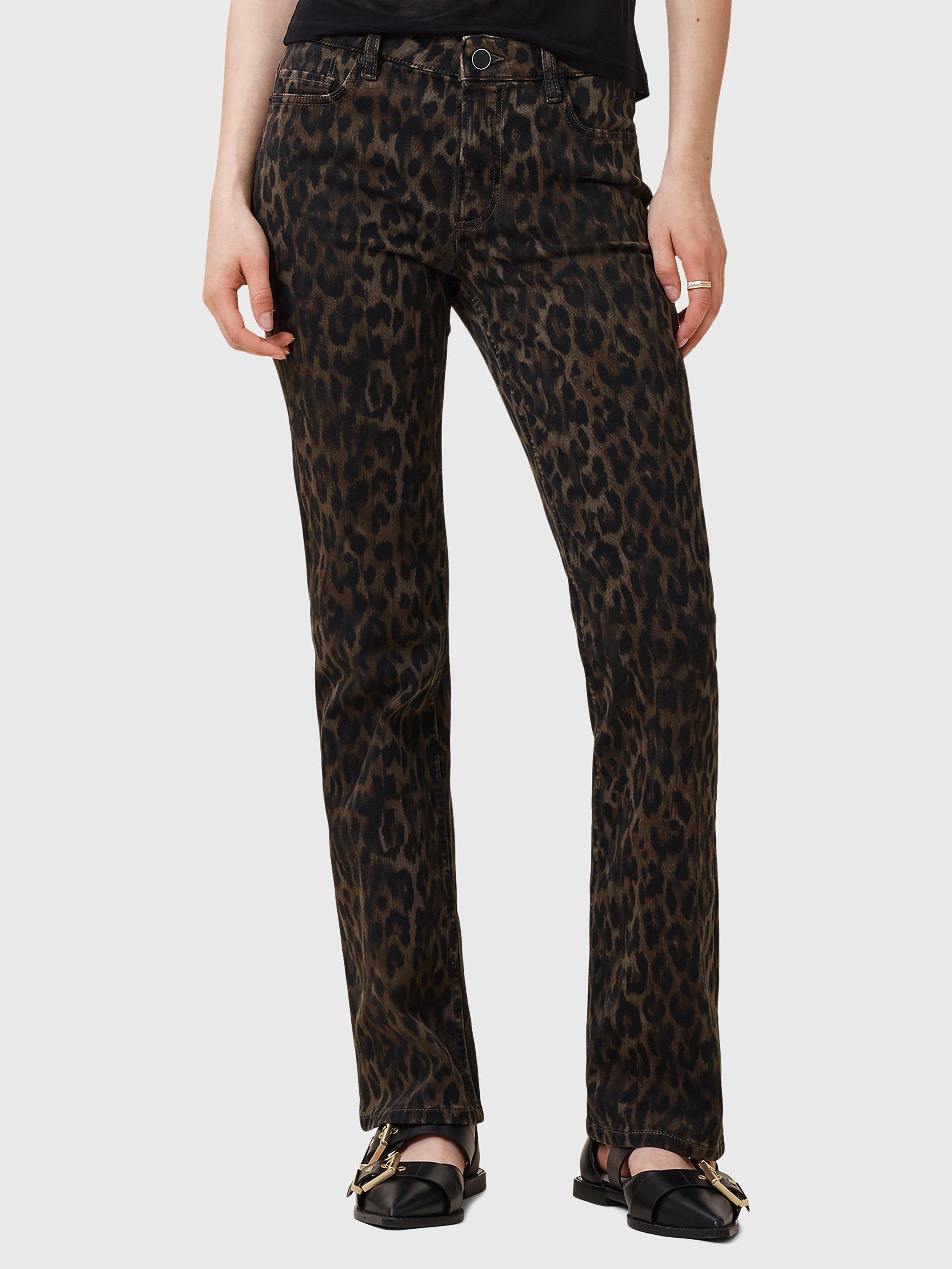 Product image 1 of 7, which shows AllSaints Haldan Slim Fit Bootcut Leopard Print Jeans, Brown/Multi, 27