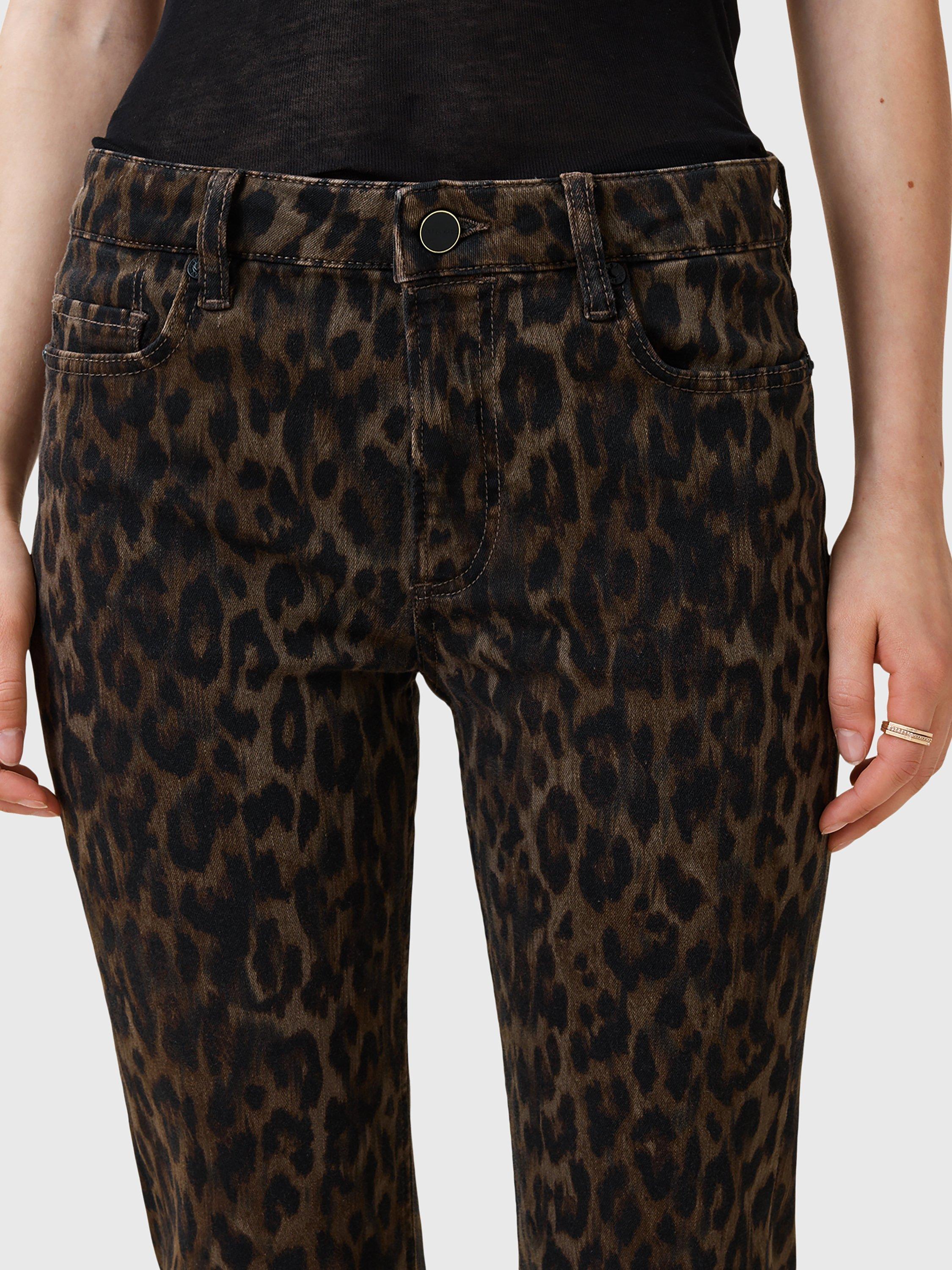Product image 5 of 7, which shows AllSaints Haldan Slim Fit Bootcut Leopard Print Jeans, Brown/Multi, 27