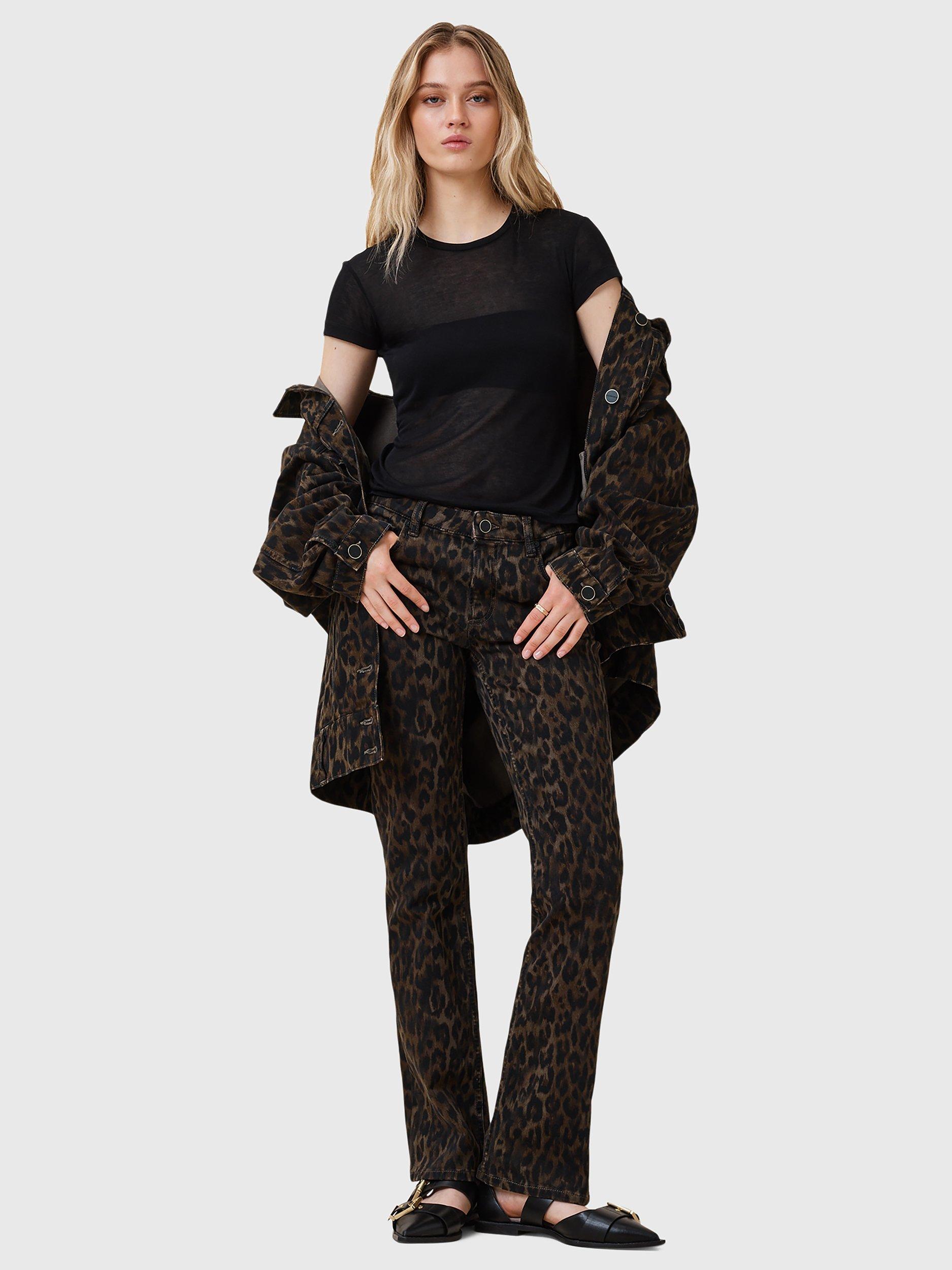 Product image 6 of 7, which shows AllSaints Haldan Slim Fit Bootcut Leopard Print Jeans, Brown/Multi, 27