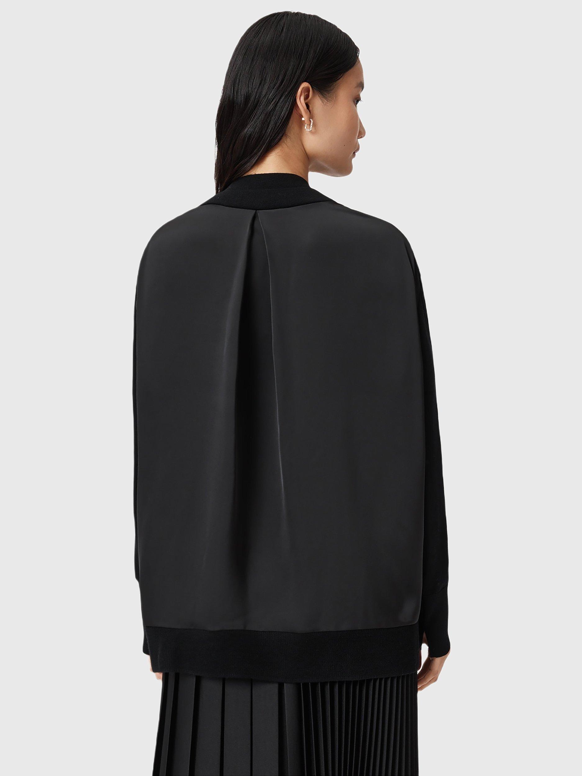 Product image 2 of 7, which shows AllSaints Bern Panel V-Neck Wool Blend Jumper, Black, XS