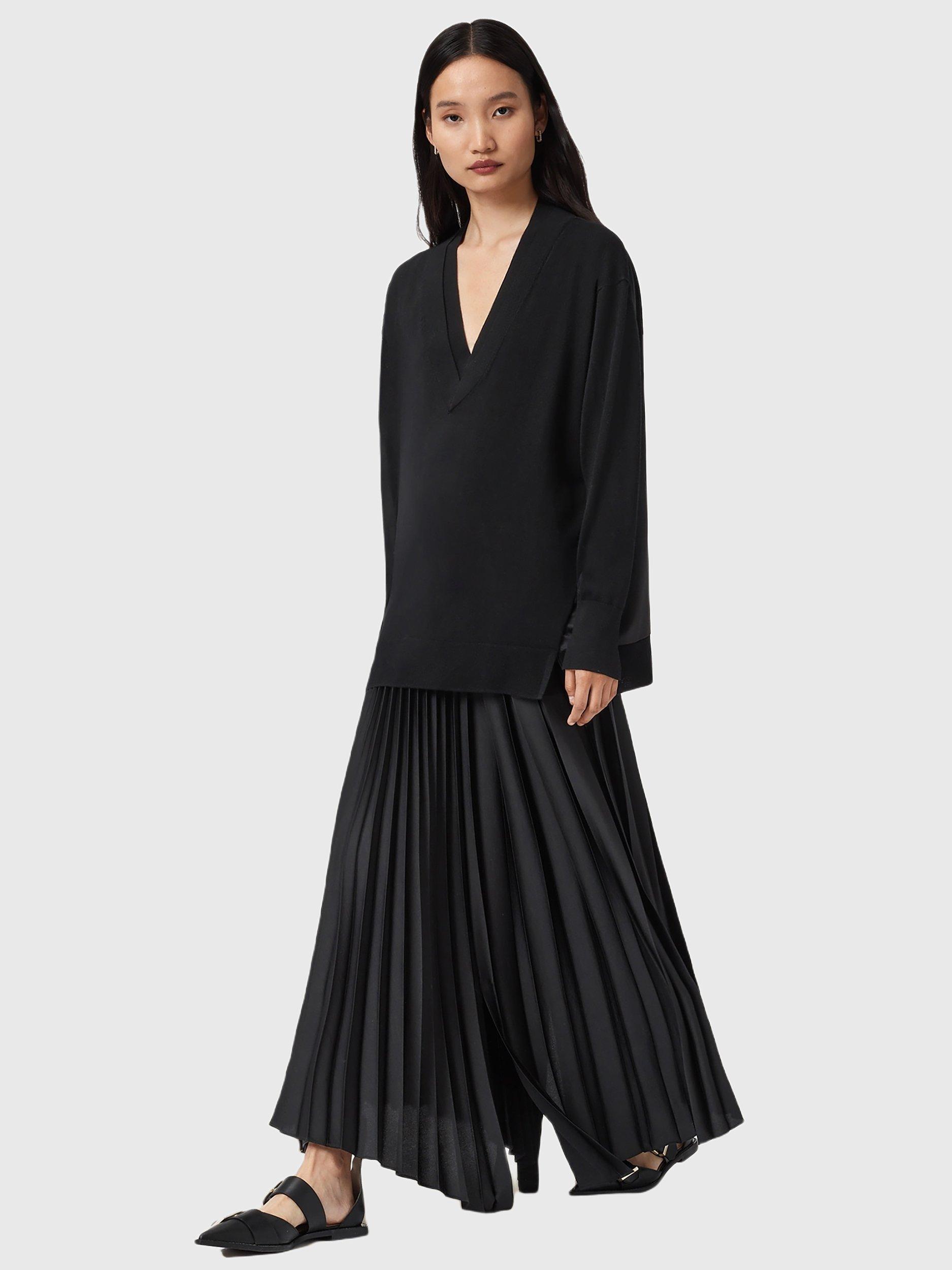 Product image 3 of 7, which shows AllSaints Bern Panel V-Neck Wool Blend Jumper, Black, XS