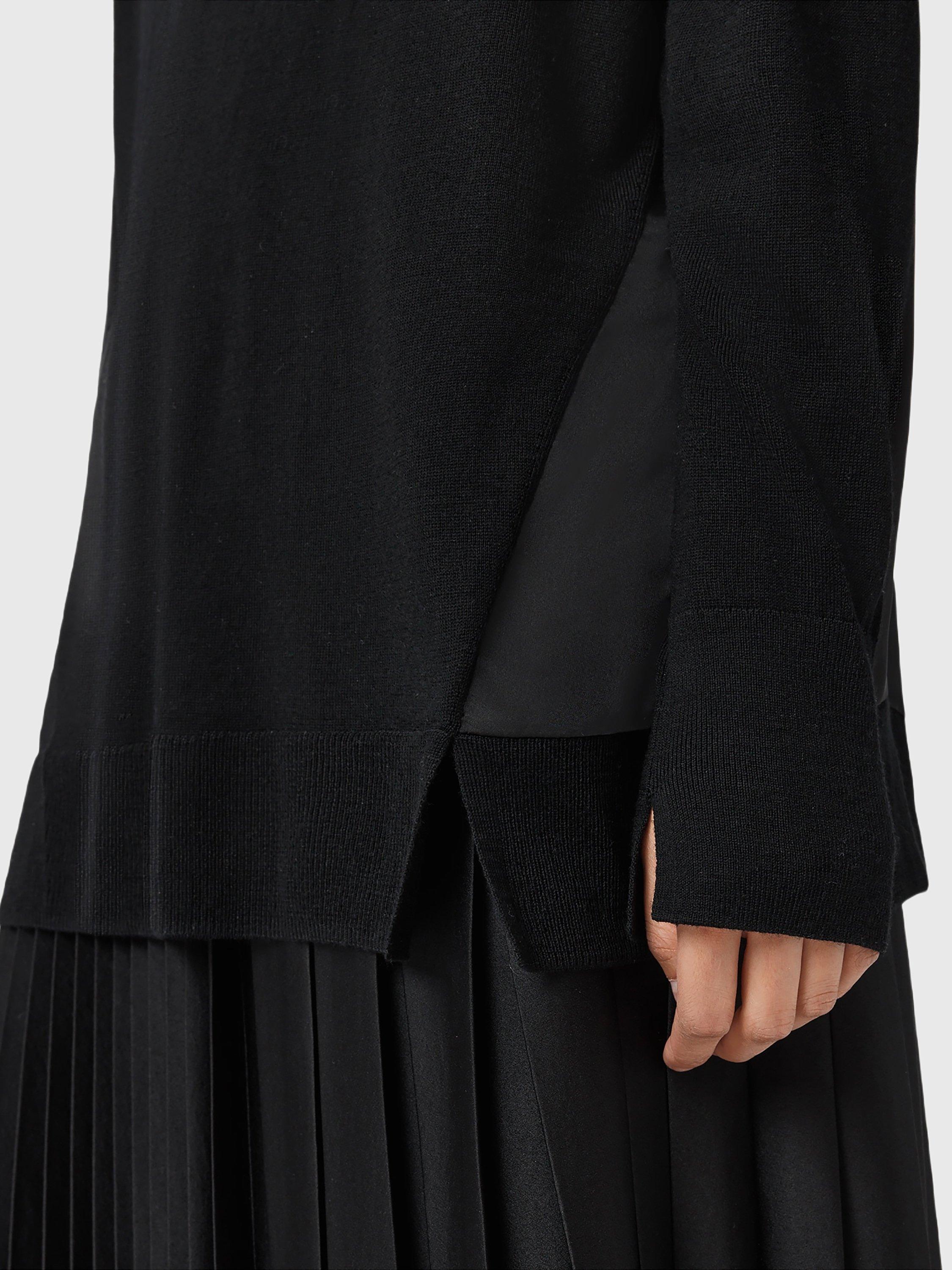 Product image 5 of 7, which shows AllSaints Bern Panel V-Neck Wool Blend Jumper, Black, XS