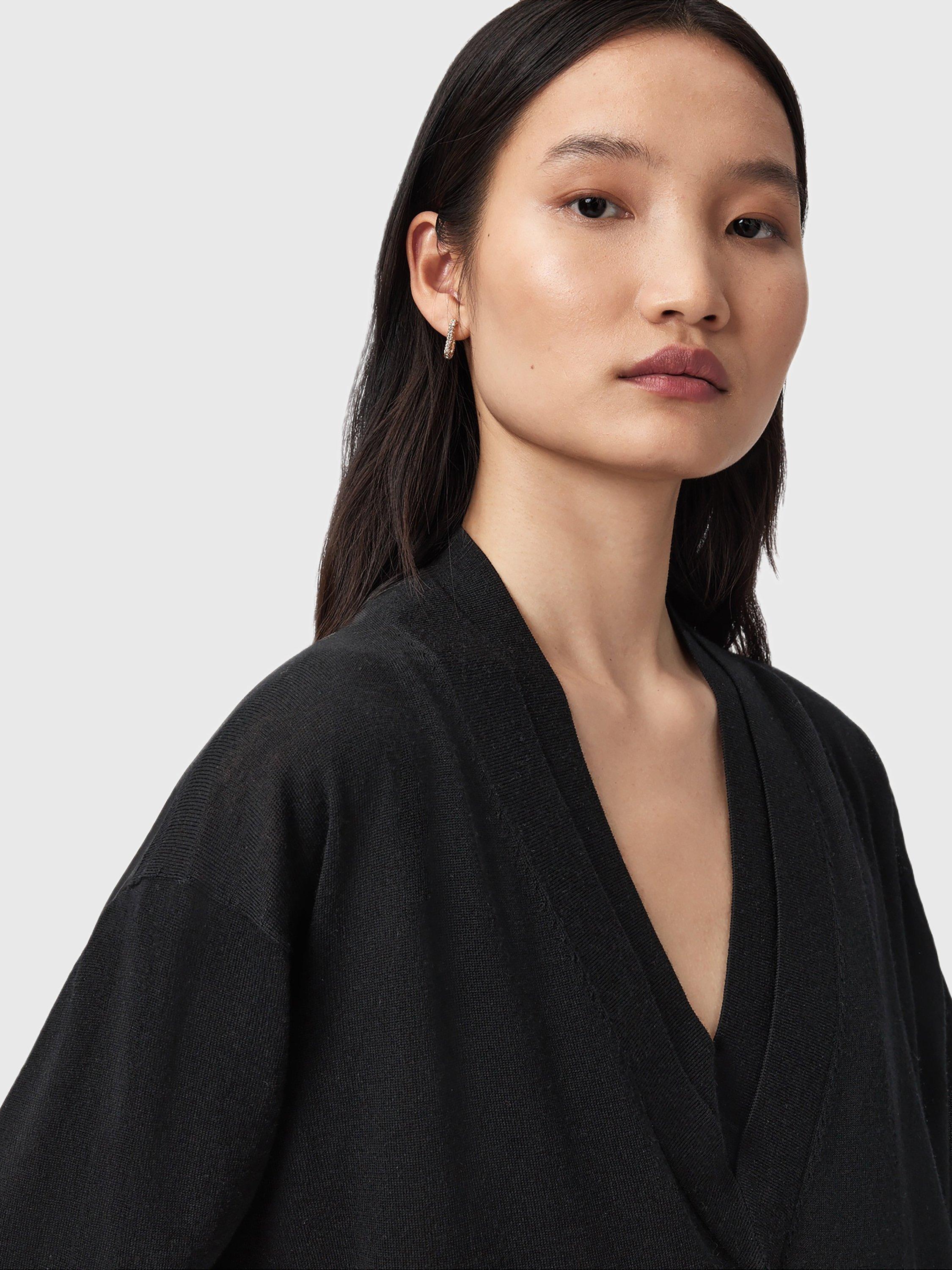 Product image 7 of 7, which shows AllSaints Bern Panel V-Neck Wool Blend Jumper, Black, XS