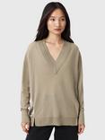 AllSaints Bern Wool Panel V-Neck Jumper, Taupe Grey