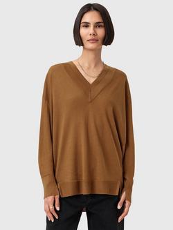 AllSaints Bern Wool Panel V-Neck Jumper, Caramel Brown
