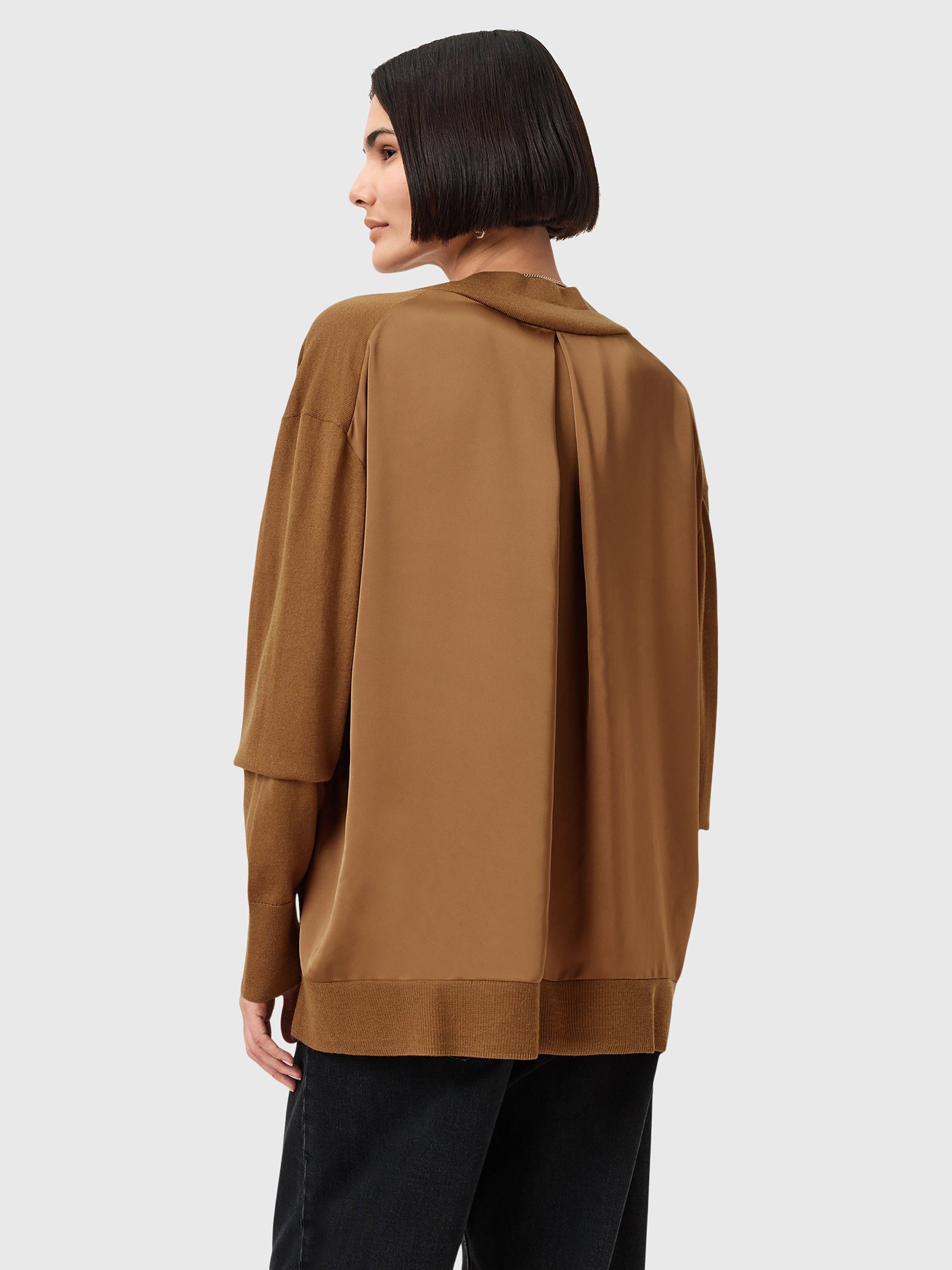 Product image 2 of 8, which shows AllSaints Bern Wool Panel V-Neck Jumper, Caramel Brown, XS