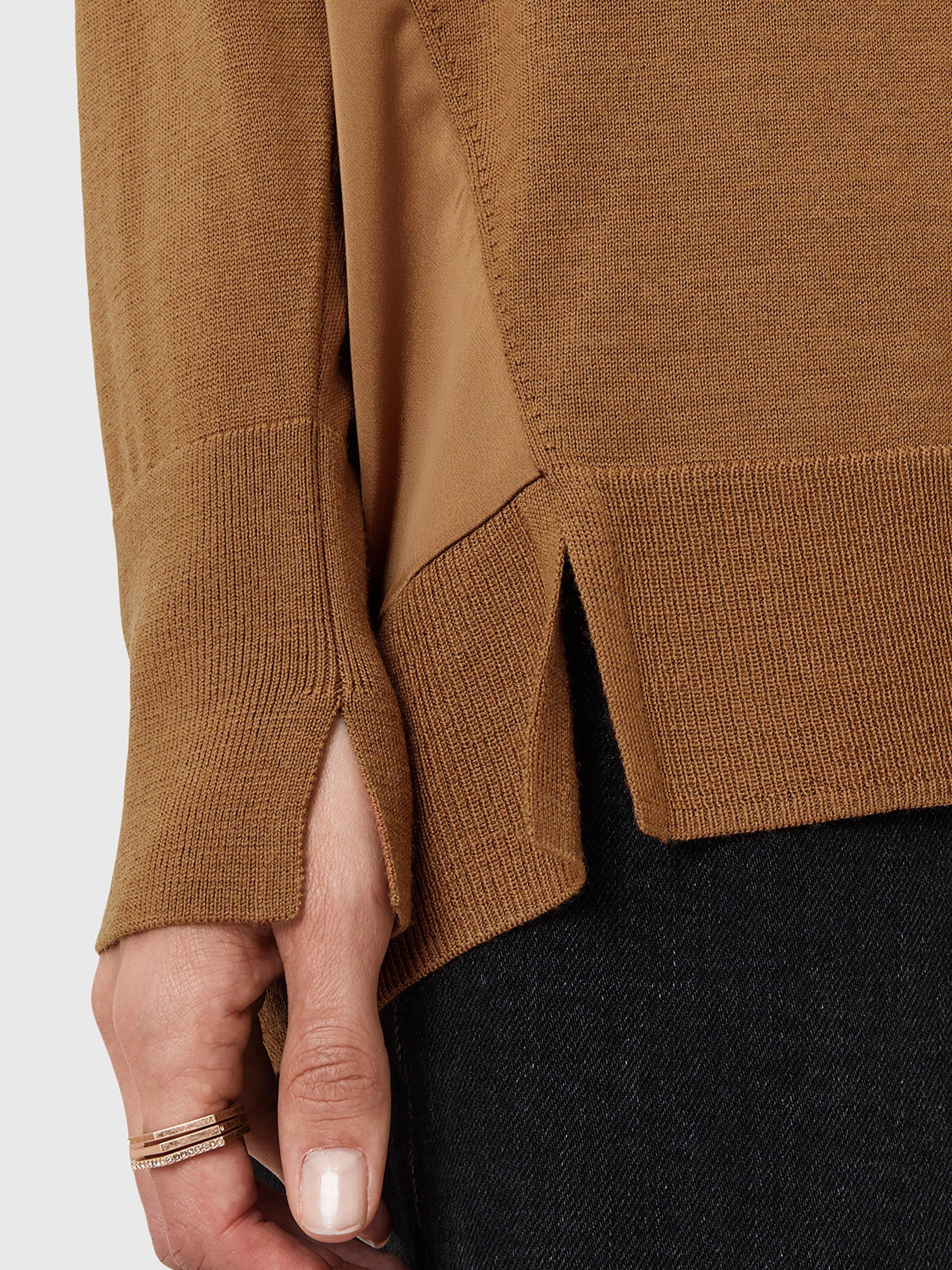 Product image 7 of 8, which shows AllSaints Bern Wool Panel V-Neck Jumper, Caramel Brown, XS