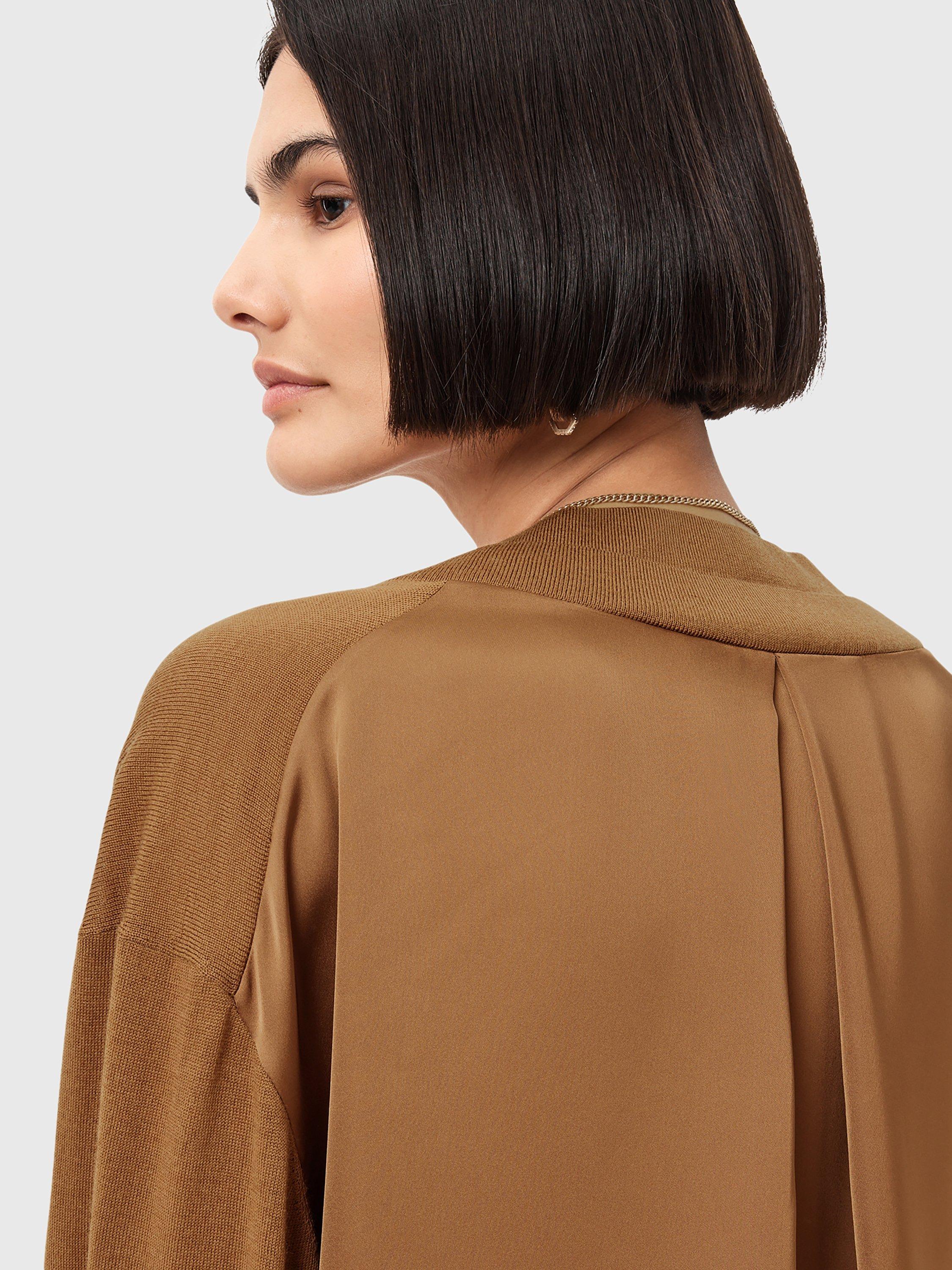 Product image 8 of 8, which shows AllSaints Bern Wool Panel V-Neck Jumper, Caramel Brown, XS