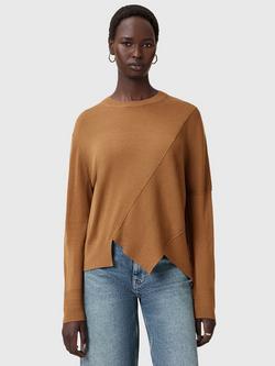 AllSaints Isla Wool Asymmetric Hem Jumper, Caramel Brown, Caramel Brown