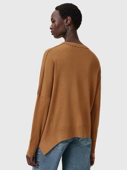 AllSaints Isla Wool Asymmetric Hem Jumper, Caramel Brown - view 2, Caramel Brown