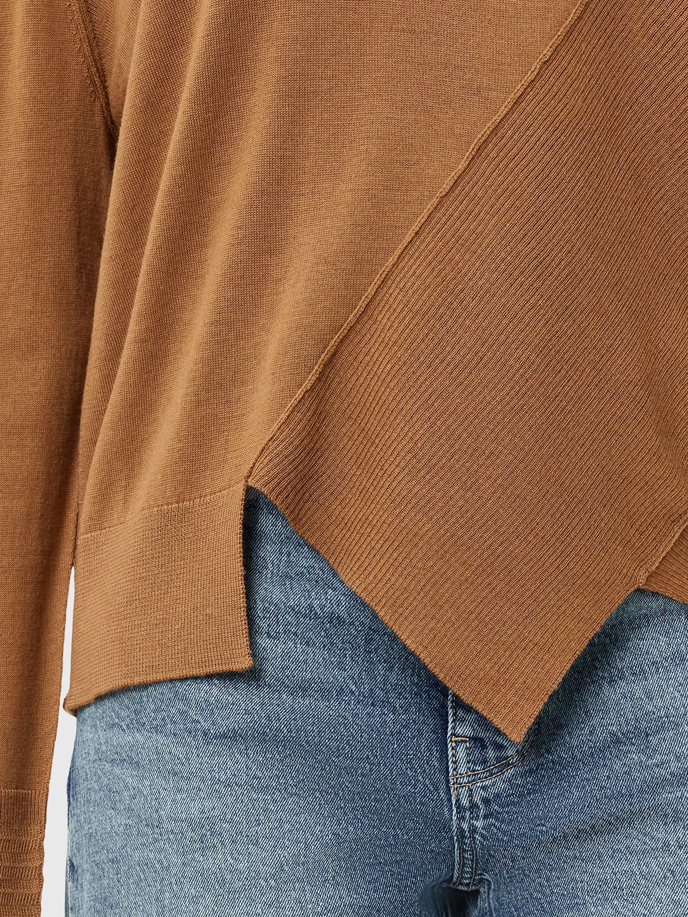 Product image 5 of 8, which shows AllSaints Isla Wool Asymmetric Hem Jumper, Caramel Brown, S