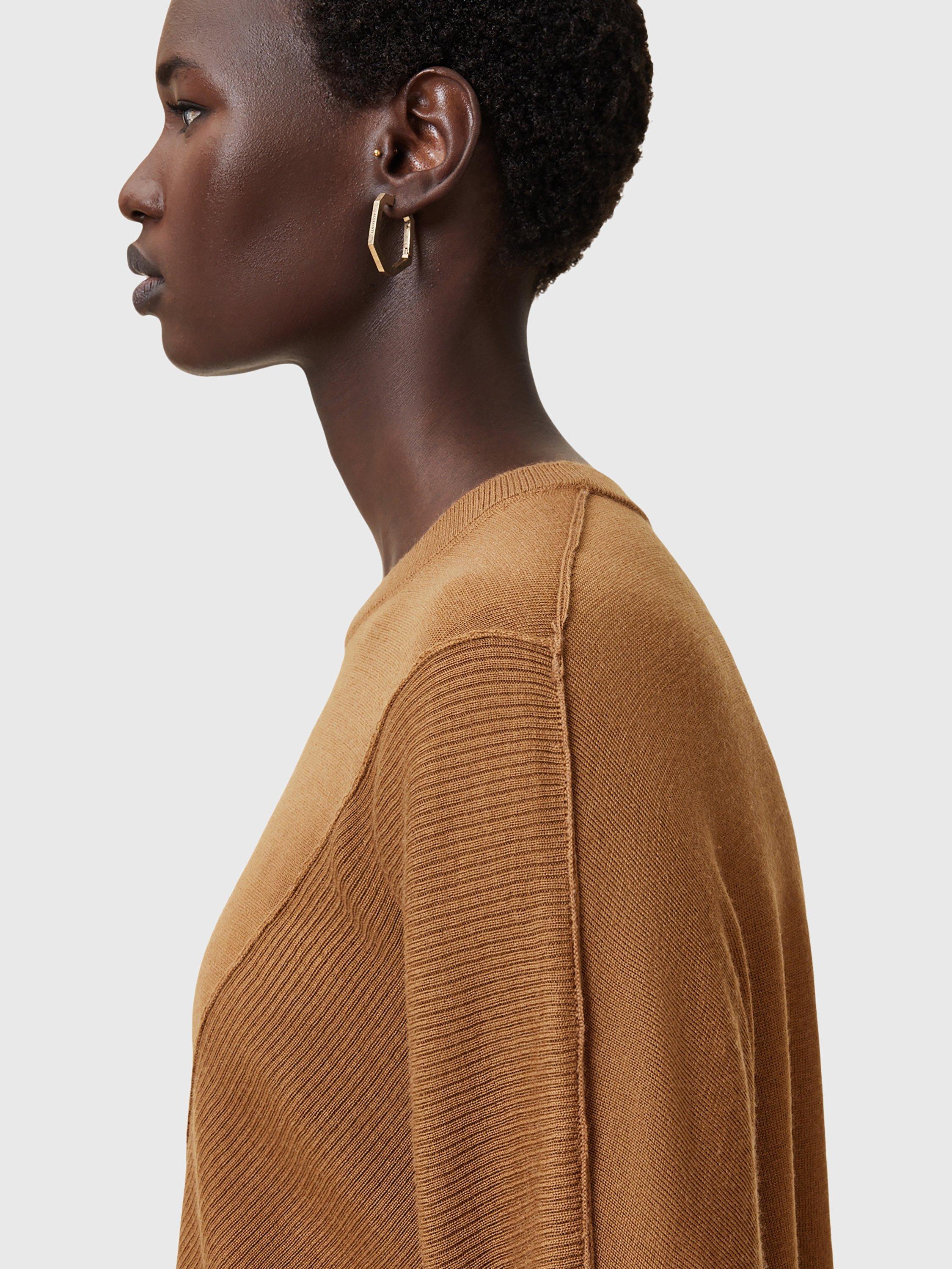 Product image 6 of 8, which shows AllSaints Isla Wool Asymmetric Hem Jumper, Caramel Brown, S