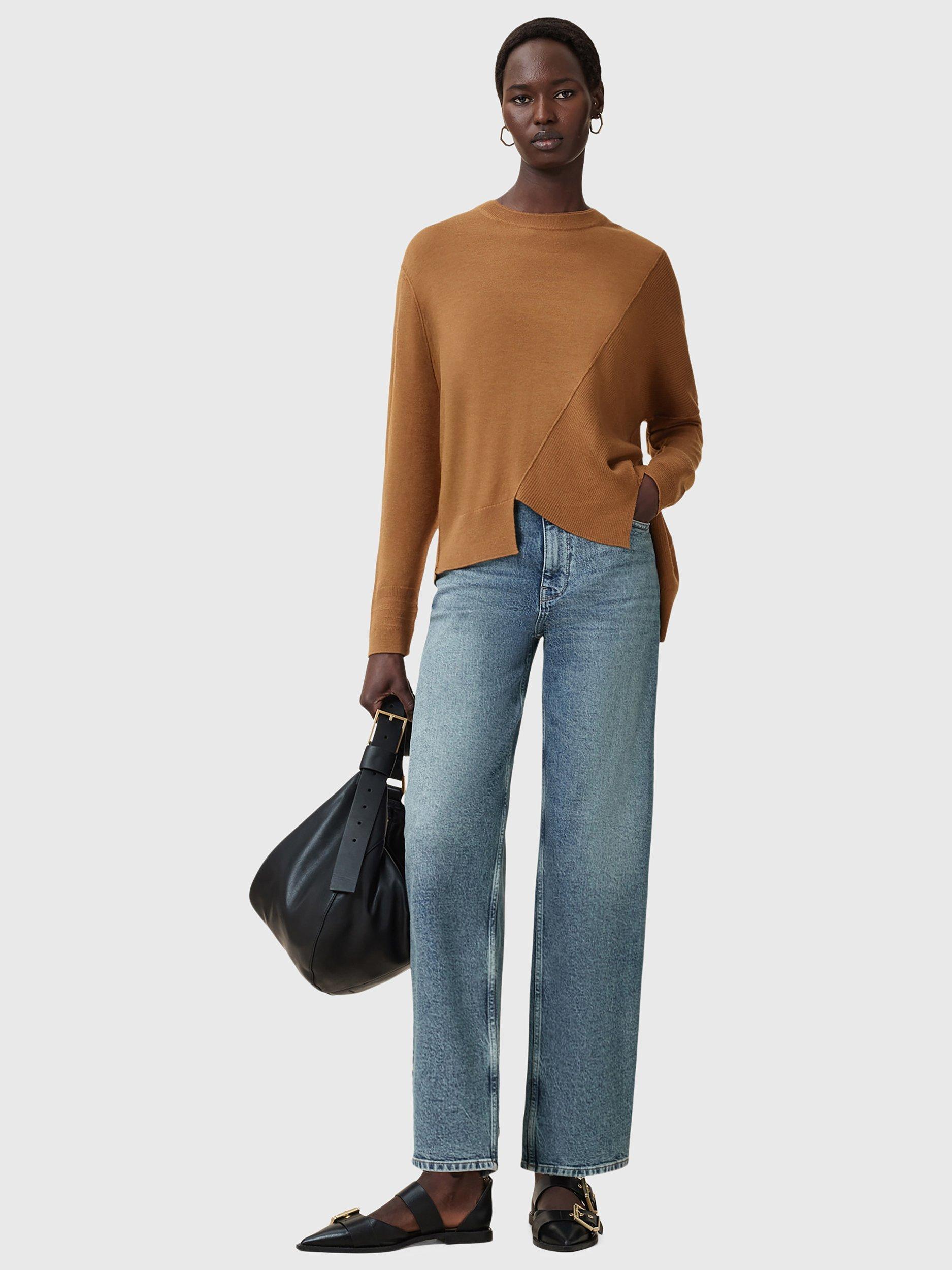 Product image 7 of 8, which shows AllSaints Isla Wool Asymmetric Hem Jumper, Caramel Brown, S