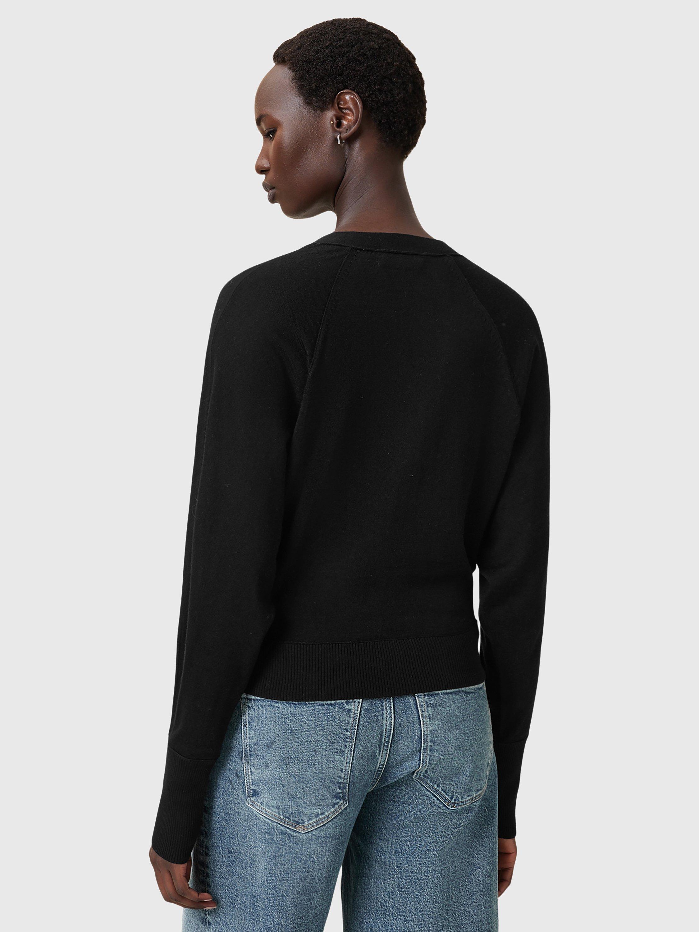 Product image 2 of 6, which shows AllSaints Honor Wool V-Neck Cardigan, Black, L