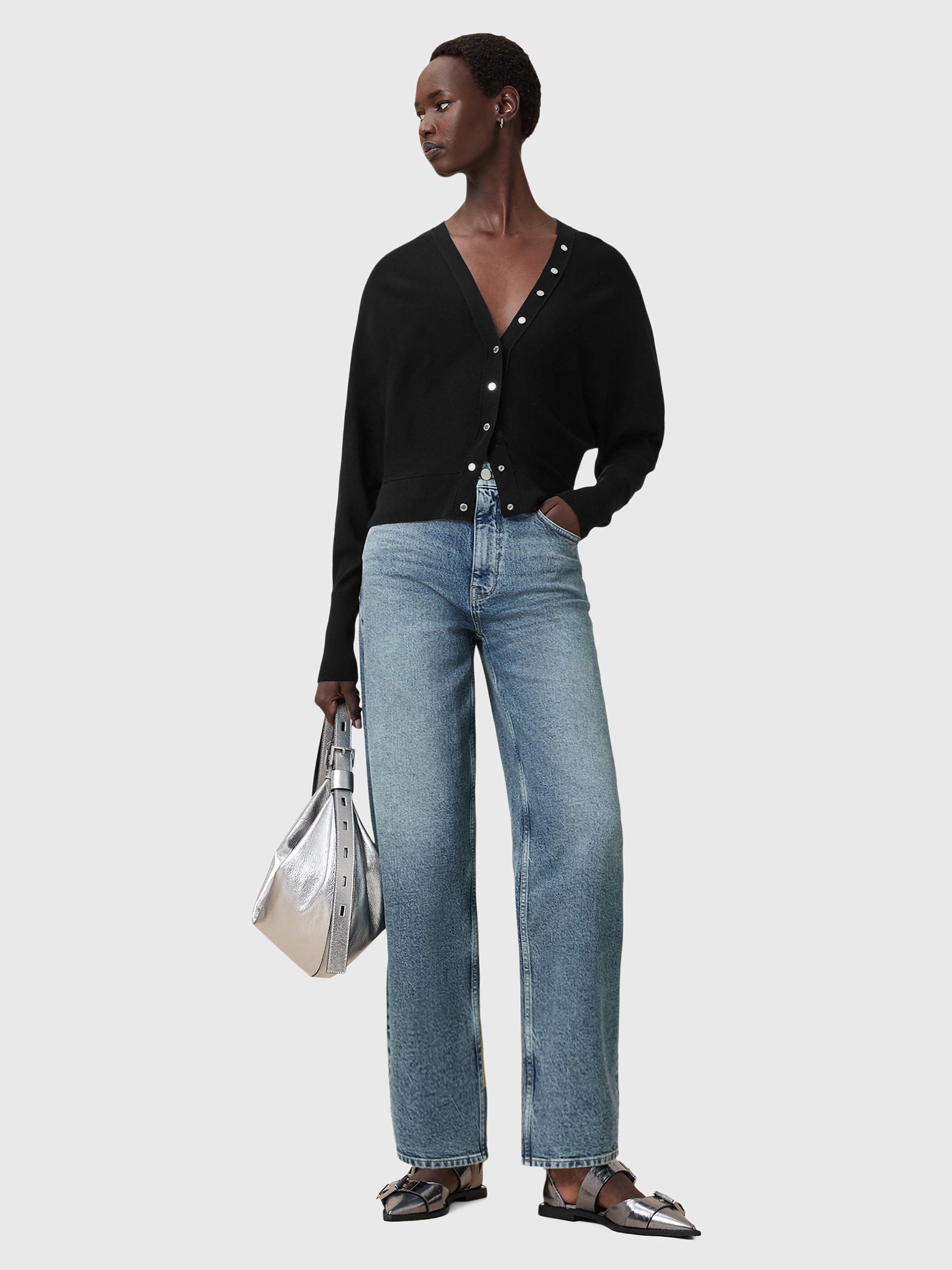 Product image 6 of 6, which shows AllSaints Honor Wool V-Neck Cardigan, Black, L