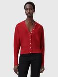 AllSaints Honor Wool V-Neck Cardigan, Crimson Red