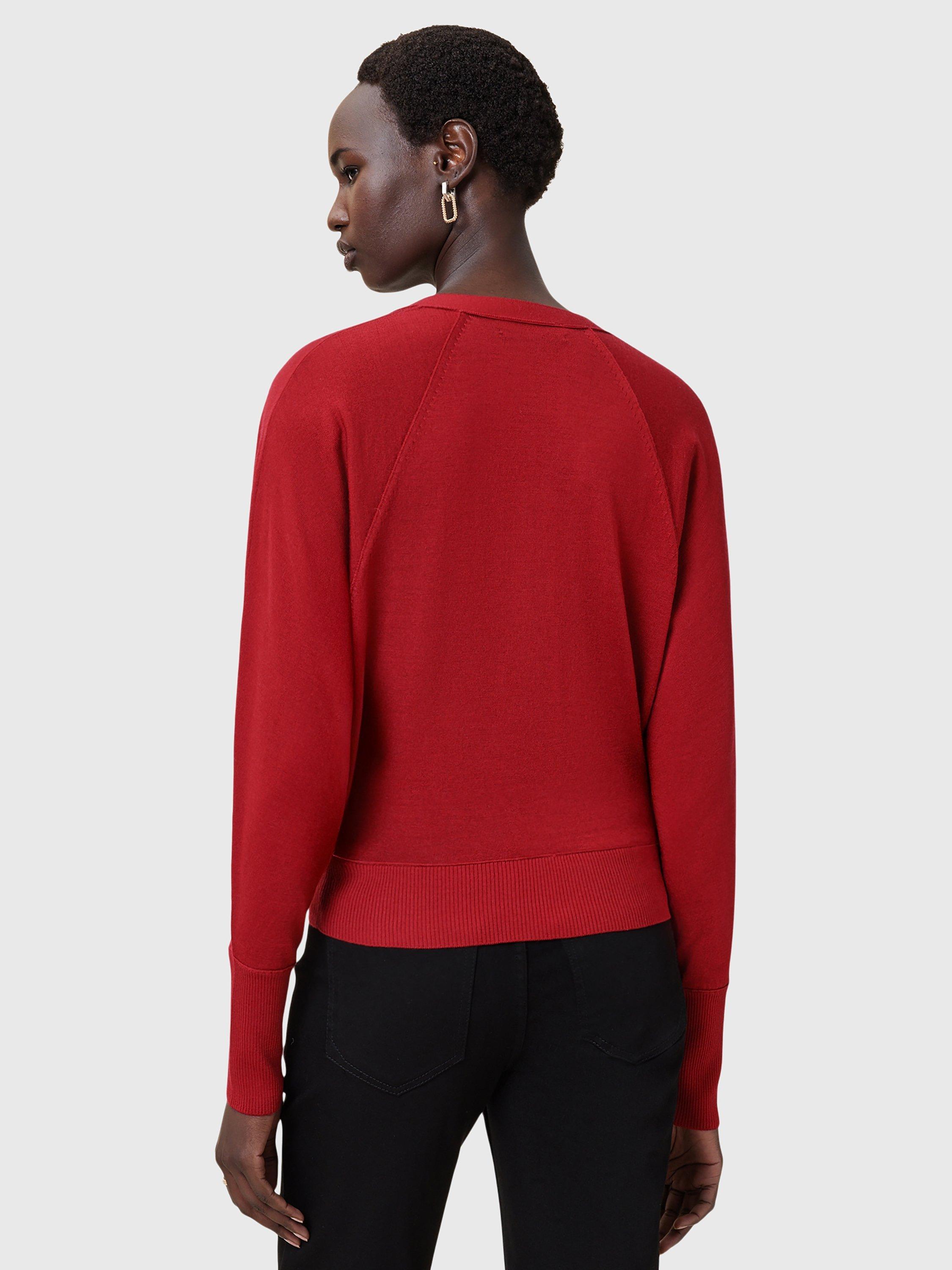 Product image 2 of 7, which shows AllSaints Honor Wool V-Neck Cardigan, Crimson Red, XS