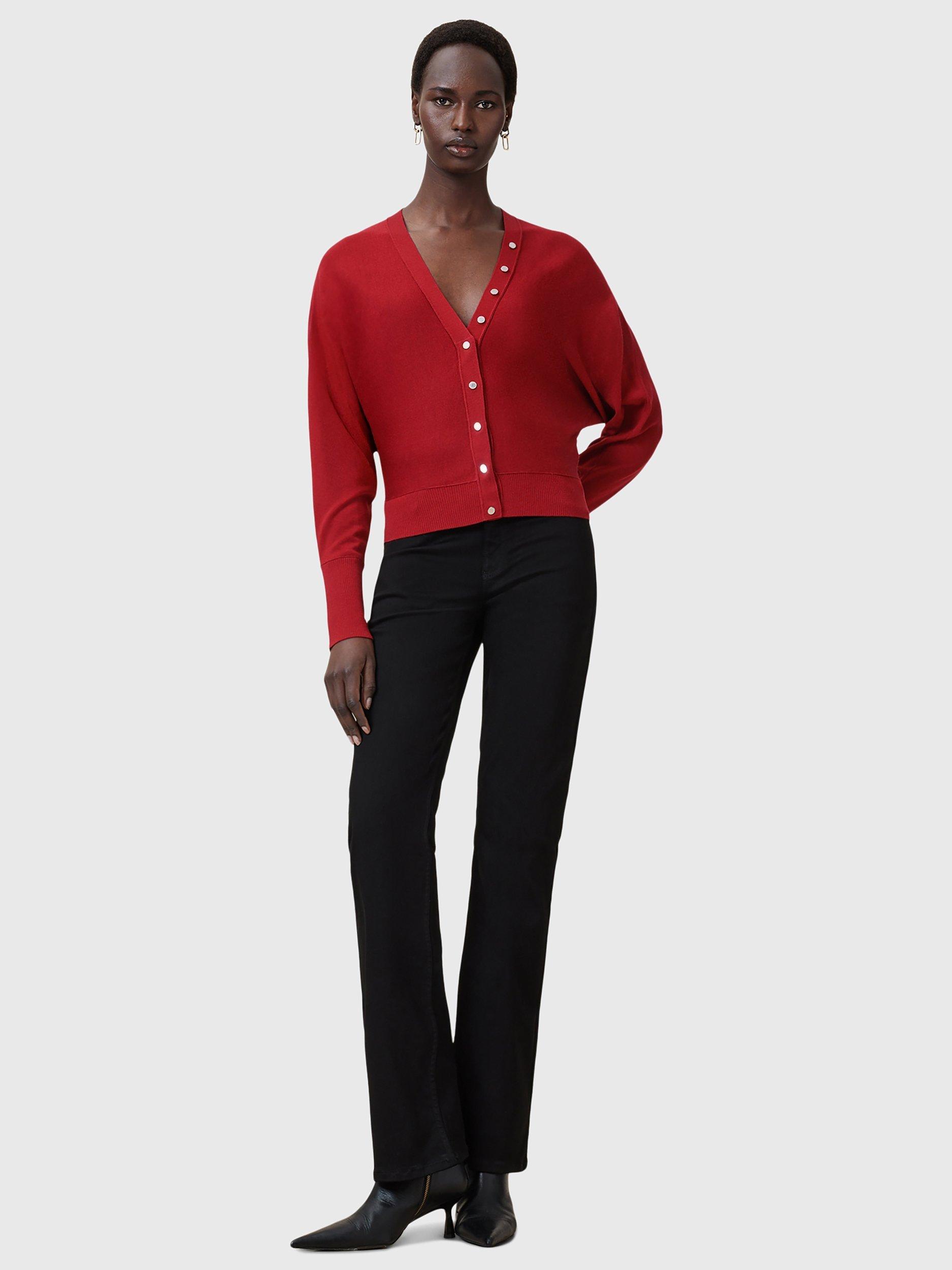 Product image 3 of 7, which shows AllSaints Honor Wool V-Neck Cardigan, Crimson Red, XS