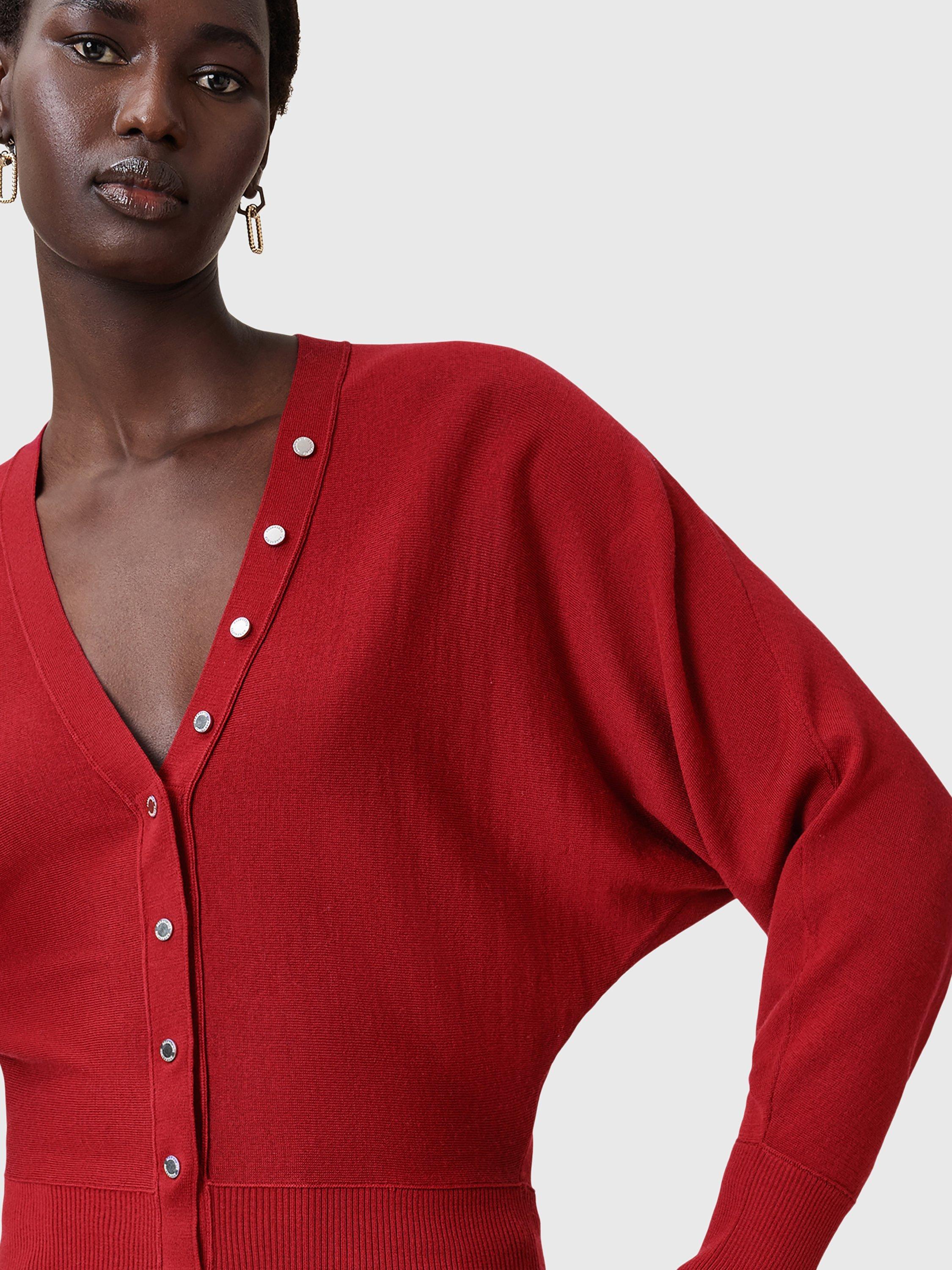 Product image 6 of 7, which shows AllSaints Honor Wool V-Neck Cardigan, Crimson Red, XS