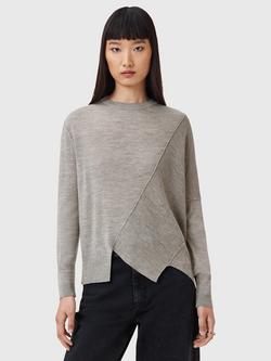 AllSaints Isla Asymmetric Hem Wool Jumper, Sand Grey