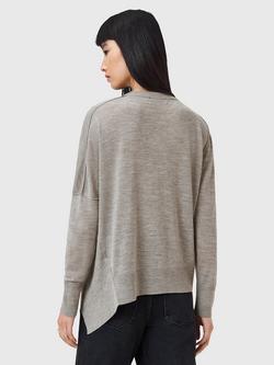 AllSaints Isla Asymmetric Hem Wool Jumper - view 2, Sand Grey
