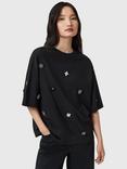 AllSaints Amelie Oversized Embellished T-Shirt, Black
