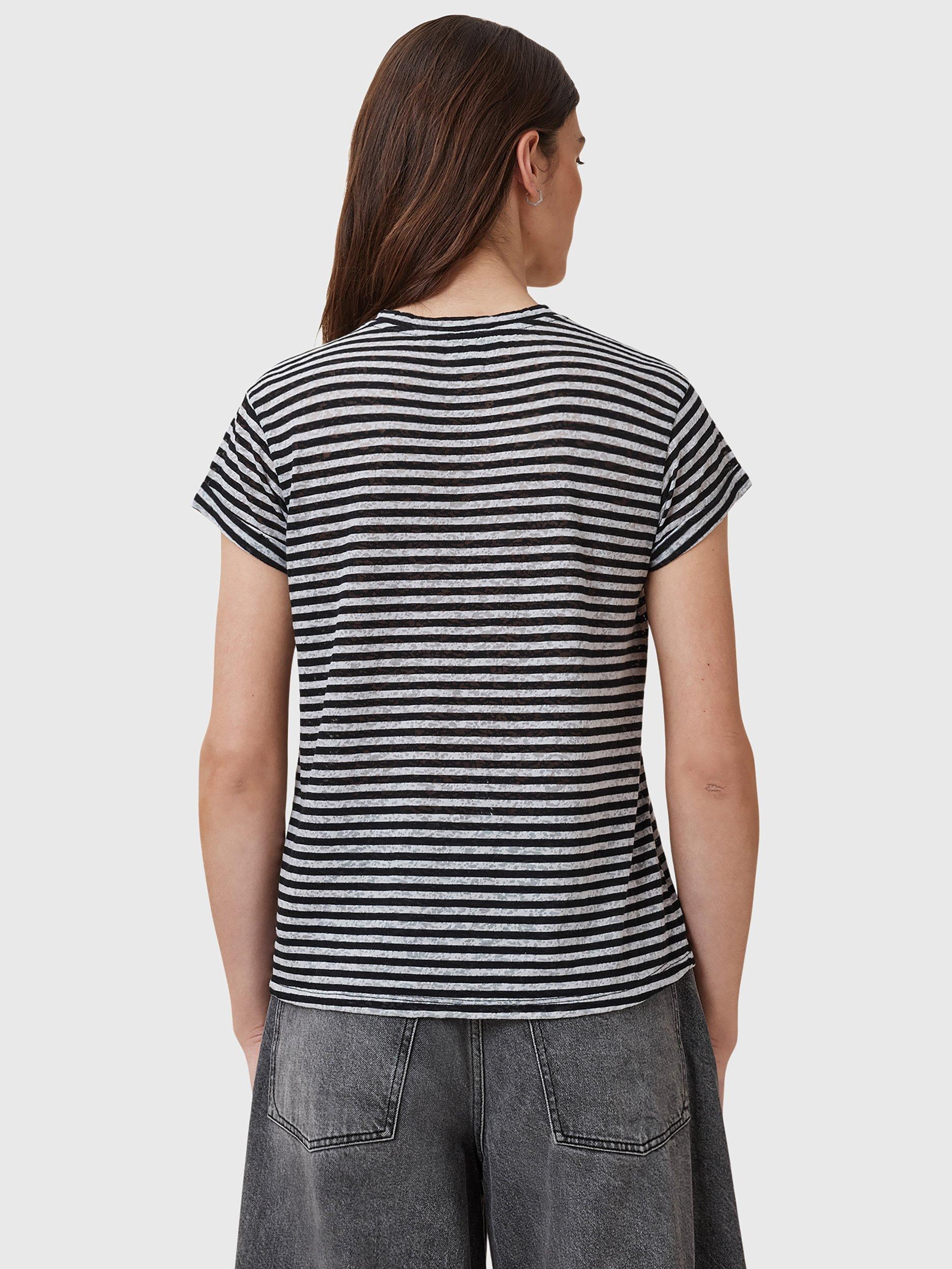 Product image 2 of 7, which shows AllSaints Anna Stripe T-Shirt, Chalk/Ink, L
