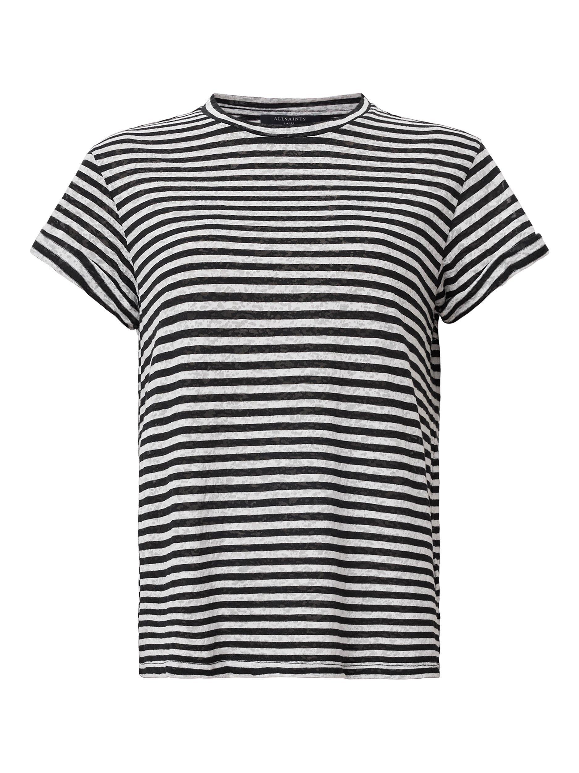 Product image 4 of 7, which shows AllSaints Anna Stripe T-Shirt, Chalk/Ink, L