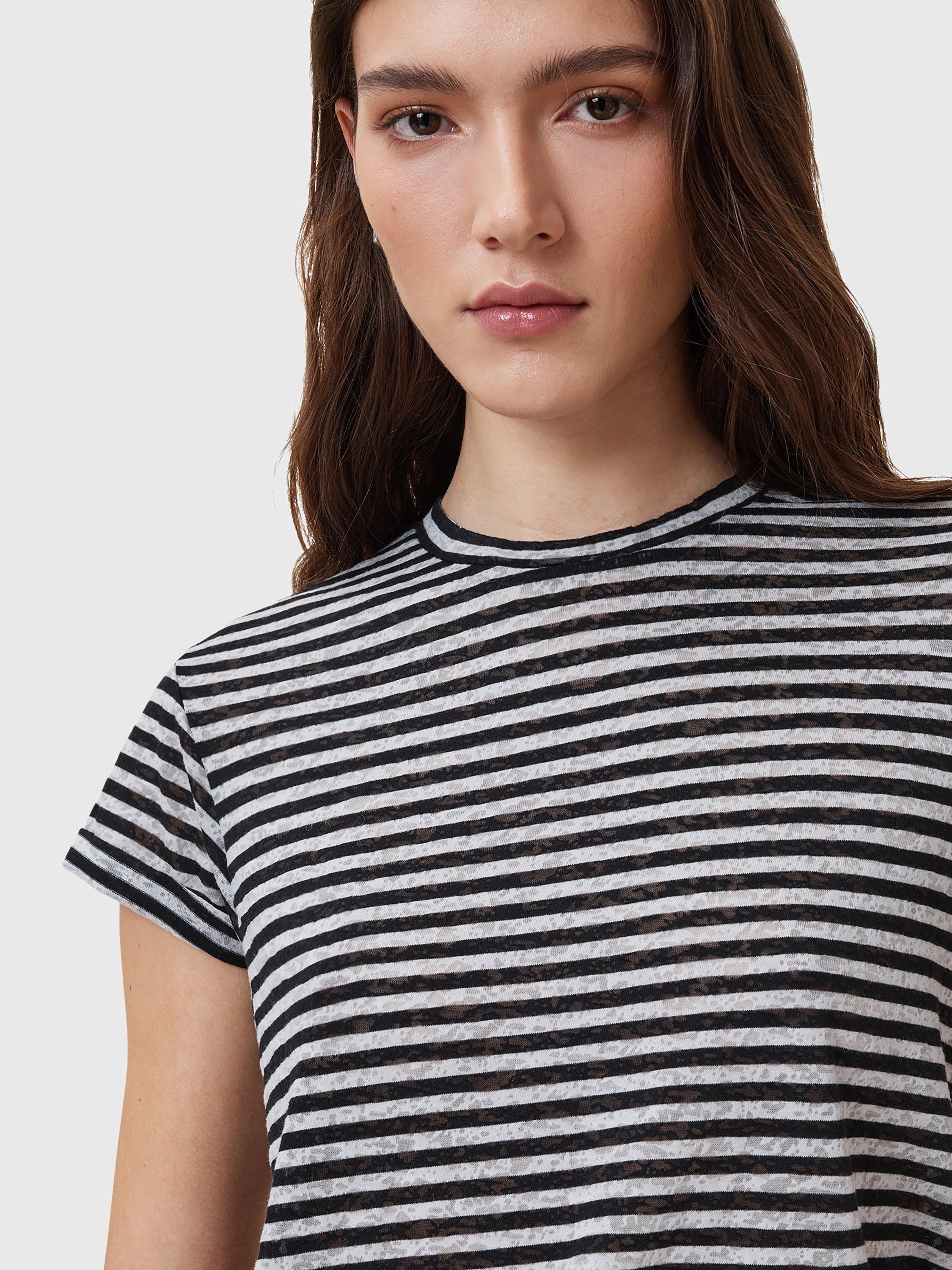 Product image 5 of 7, which shows AllSaints Anna Stripe T-Shirt, Chalk/Ink, L