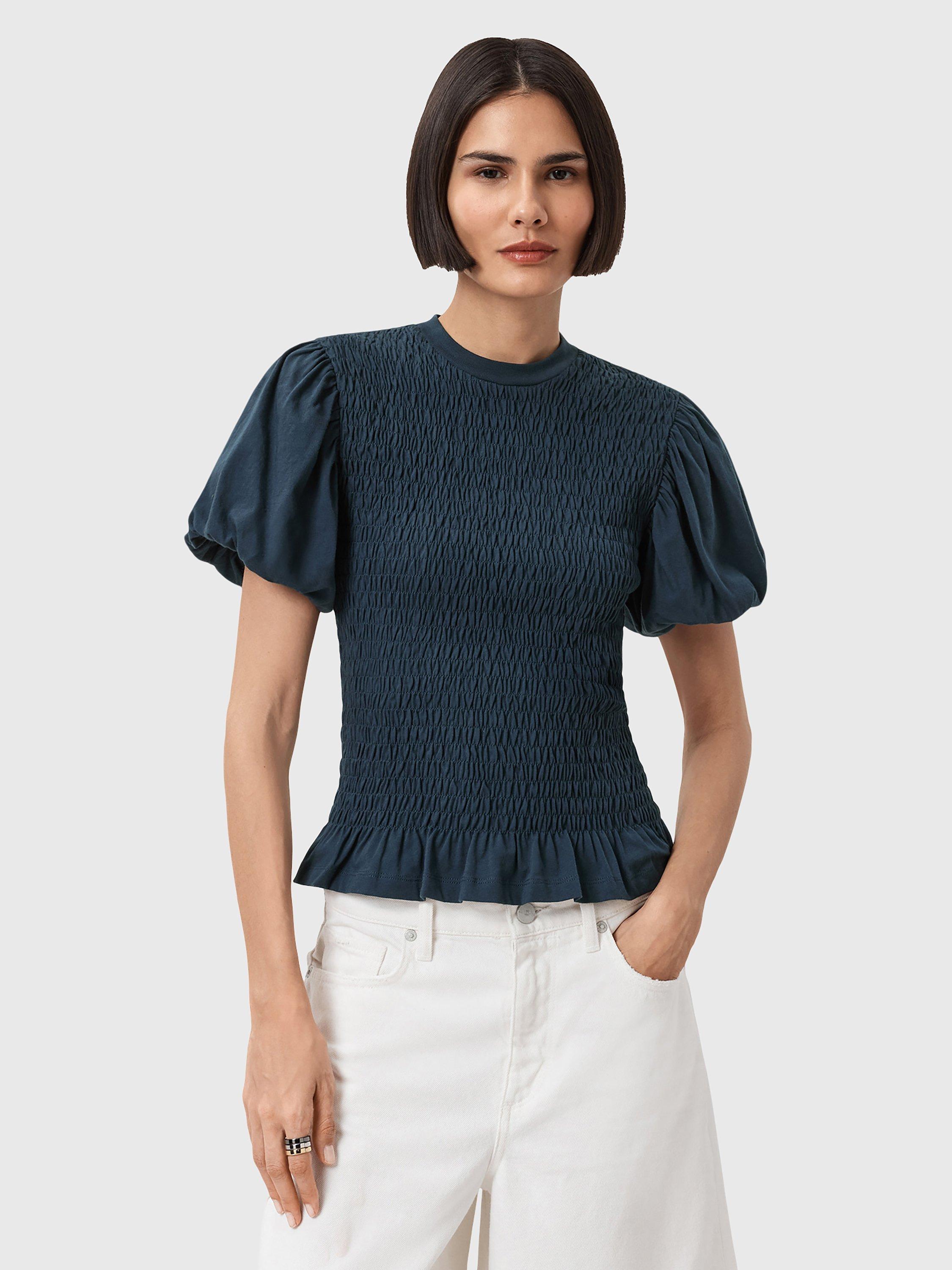 Product image 1 of 8, which shows AllSaints Dael Cotton Top, Midnight Blue, XS