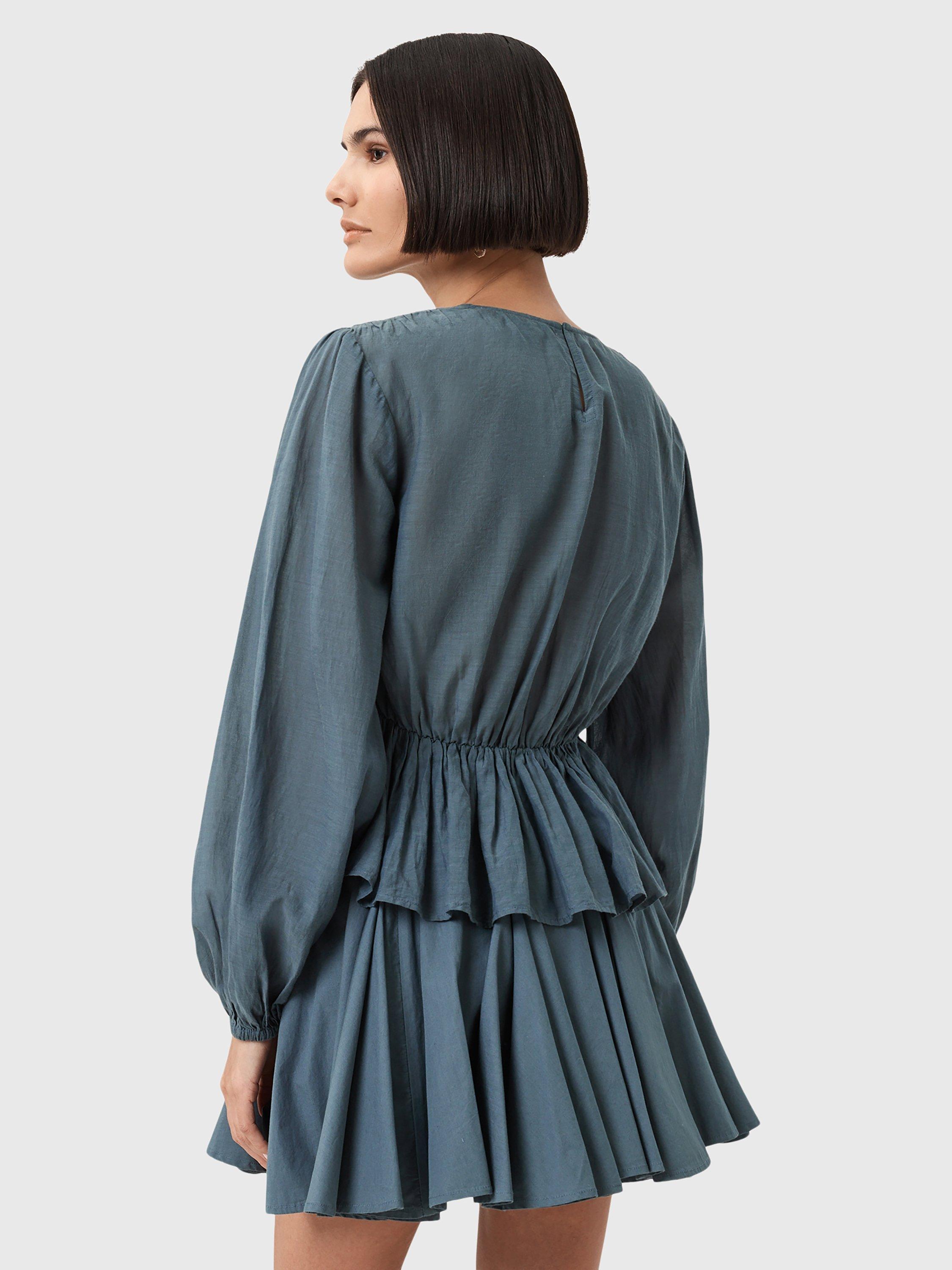 Product image 2 of 7, which shows AllSaints Melani Organic Cotton Blend Ruched Blouse, Dark Slate Blue, 10