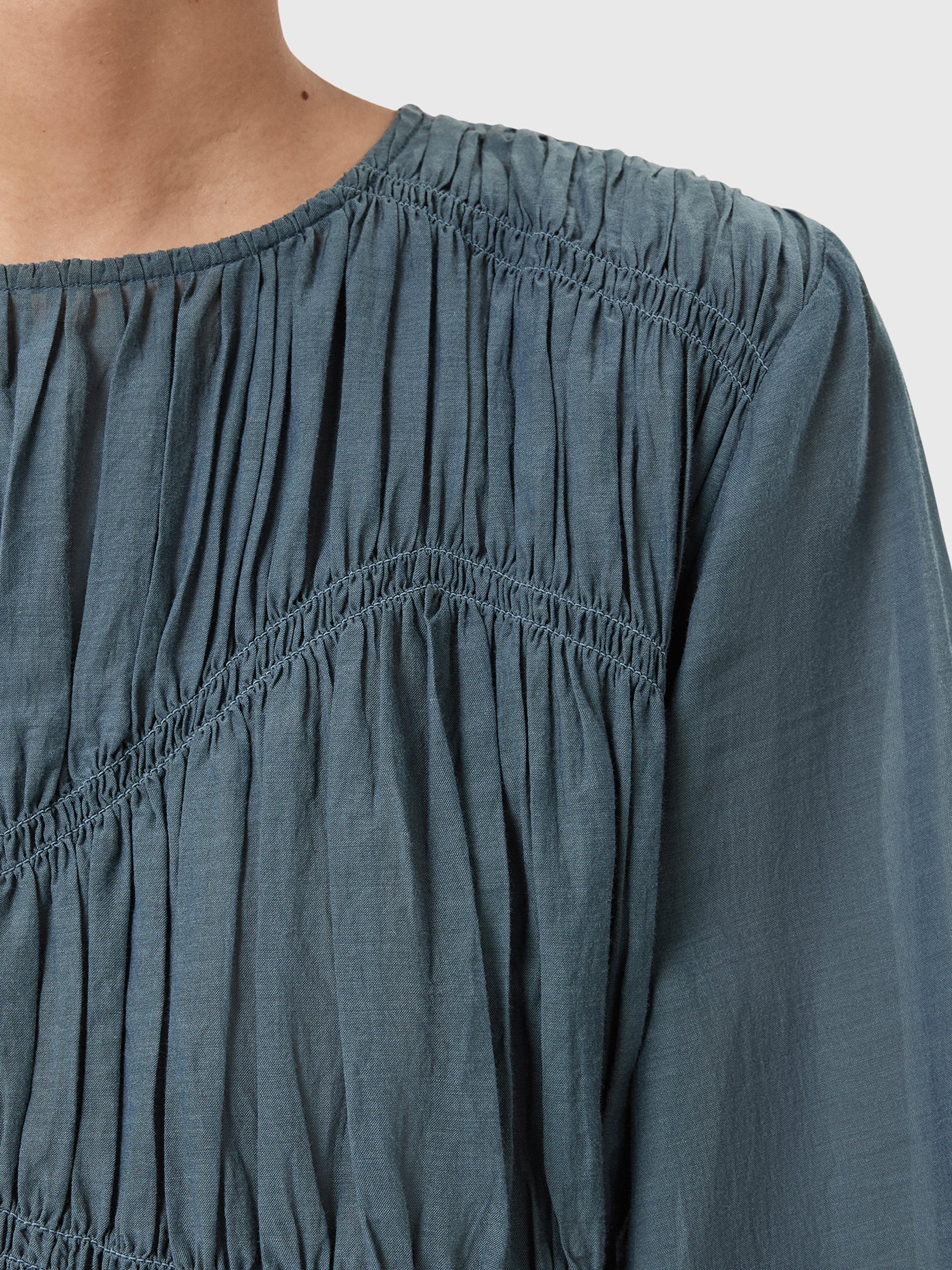 Product image 5 of 7, which shows AllSaints Melani Organic Cotton Blend Ruched Blouse, Dark Slate Blue, 10