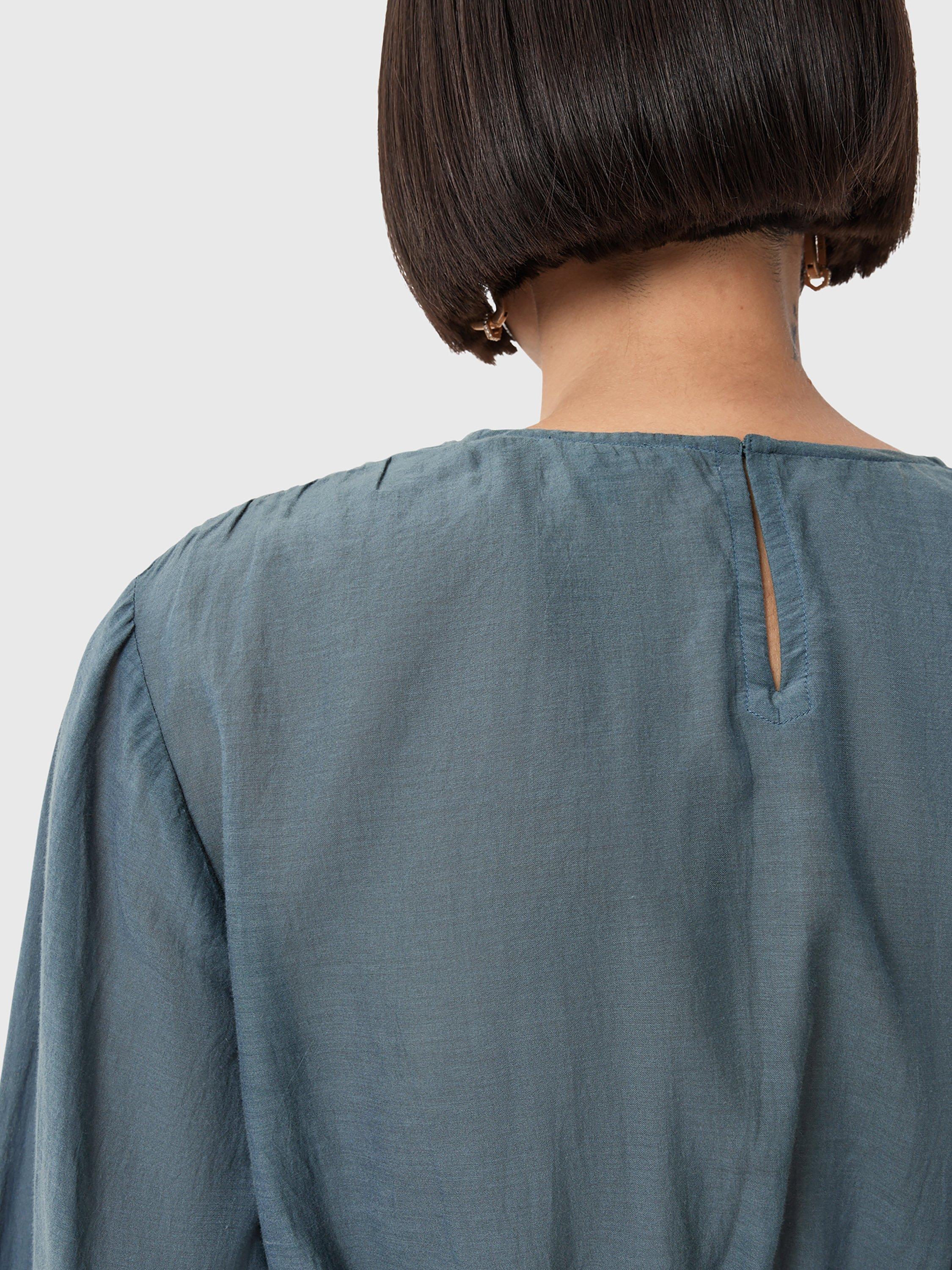 Product image 7 of 7, which shows AllSaints Melani Organic Cotton Blend Ruched Blouse, Dark Slate Blue, 10