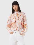 AllSaints Pearla Floral Silk Blend Blouse, Armada White/Multi