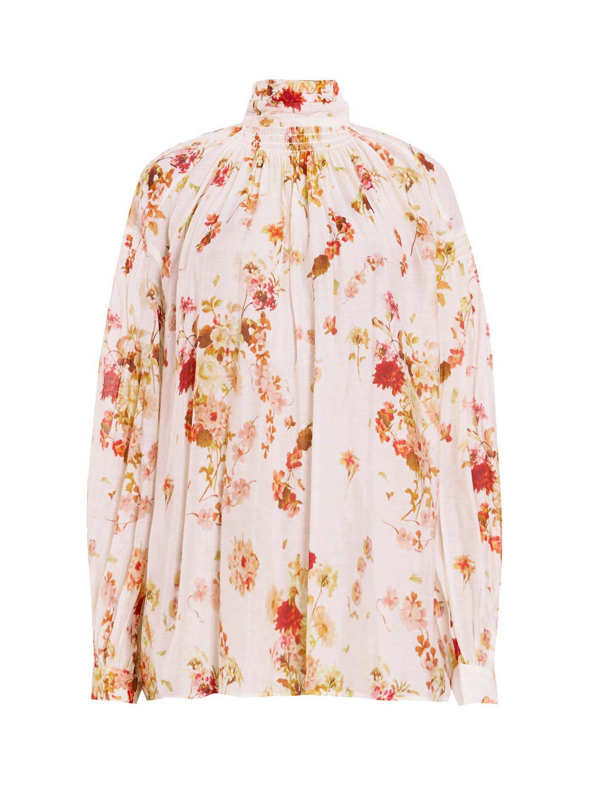 Product image 4 of 9, which shows AllSaints Pearla Floral Silk Blend Blouse, Armada White/Multi, 8