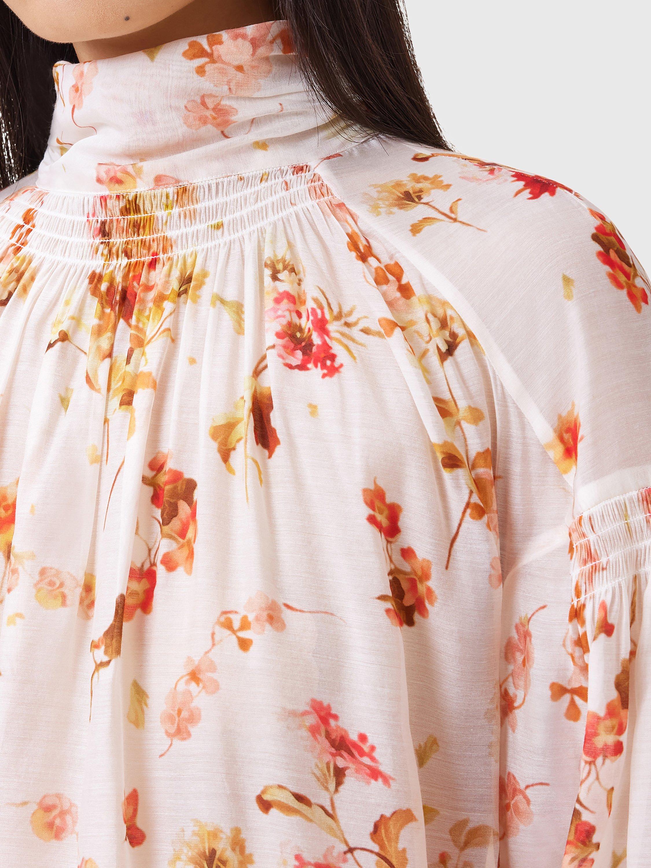 Product image 5 of 9, which shows AllSaints Pearla Floral Silk Blend Blouse, Armada White/Multi, 8