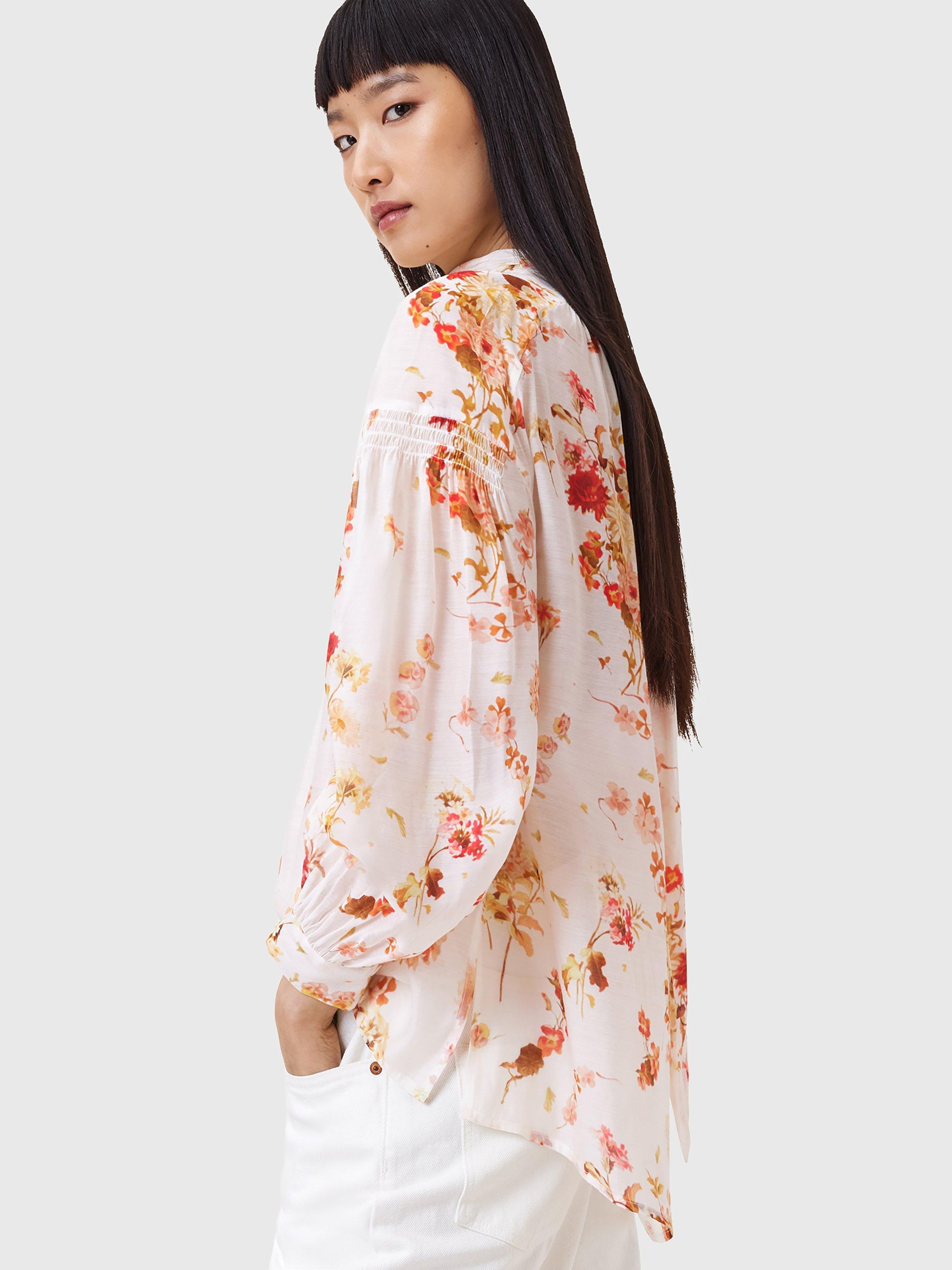 Product image 8 of 9, which shows AllSaints Pearla Floral Silk Blend Blouse, Armada White/Multi, 8